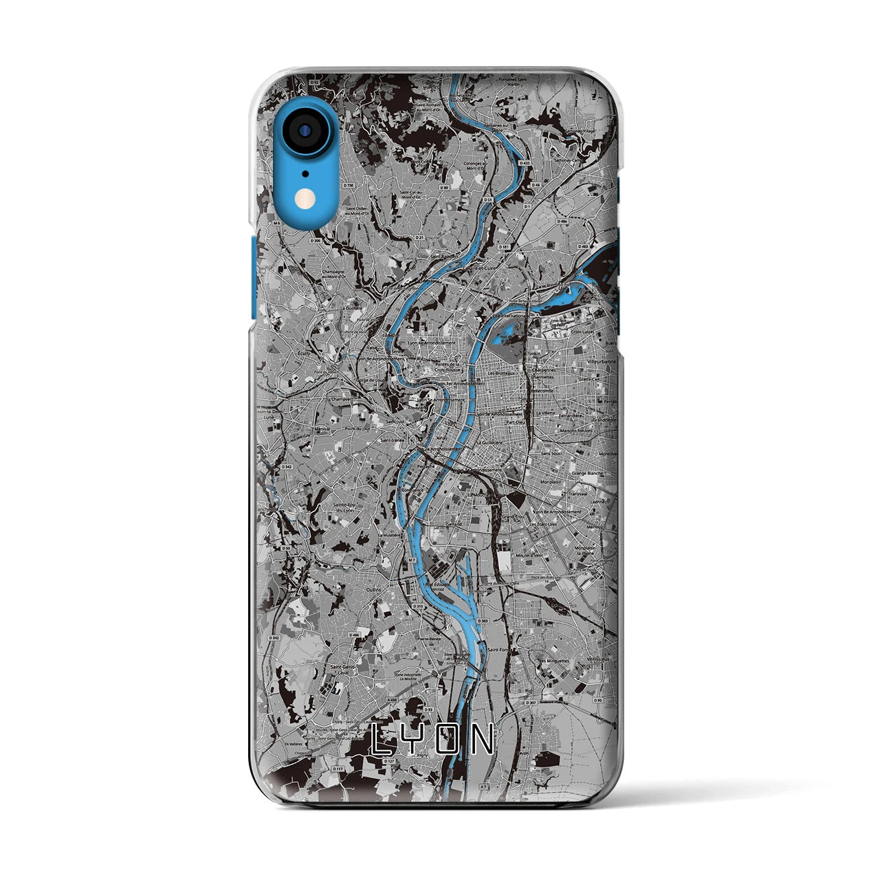 【リヨン(フランス)】地図柄iPhoneケース(クリアタイプ)モノトーン・iPhone XR 用