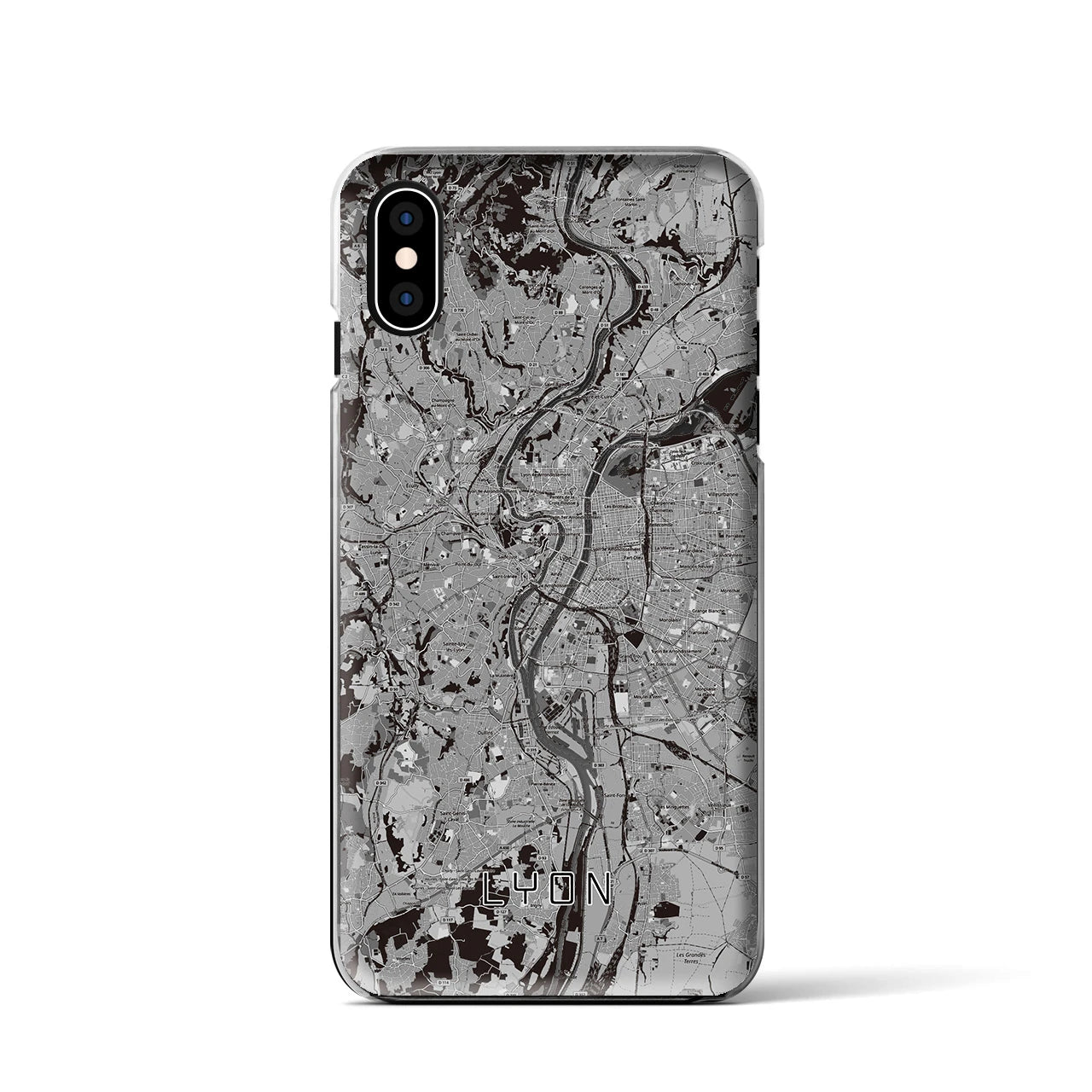 【リヨン(フランス)】地図柄iPhoneケース(クリアタイプ)モノトーン・iPhone XS / X 用