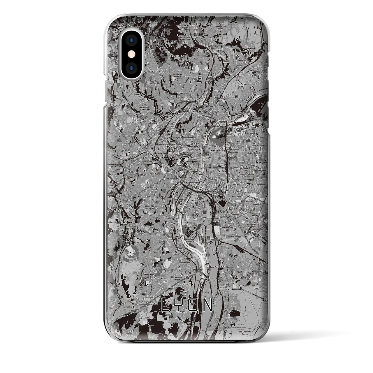 【リヨン(フランス)】地図柄iPhoneケース(クリアタイプ)モノトーン・iPhone XS Max 用