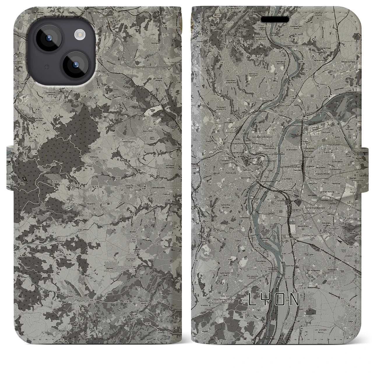 【リヨン(フランス)】地図柄iPhoneケース(手帳タイプ)