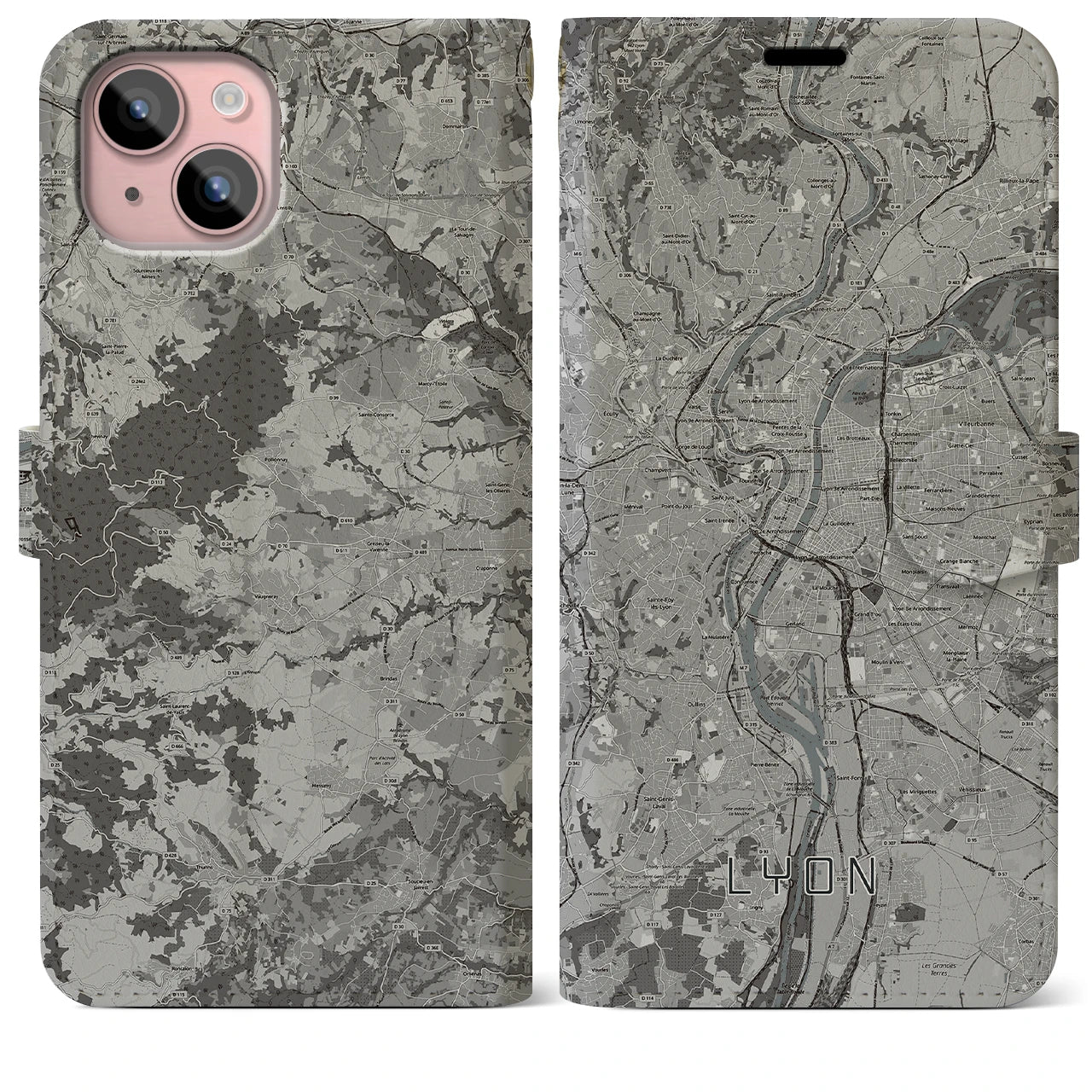 【リヨン(フランス)】地図柄iPhoneケース(手帳タイプ)