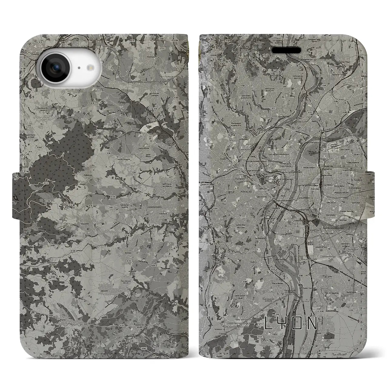 【リヨン(フランス)】地図柄iPhoneケース(手帳タイプ)