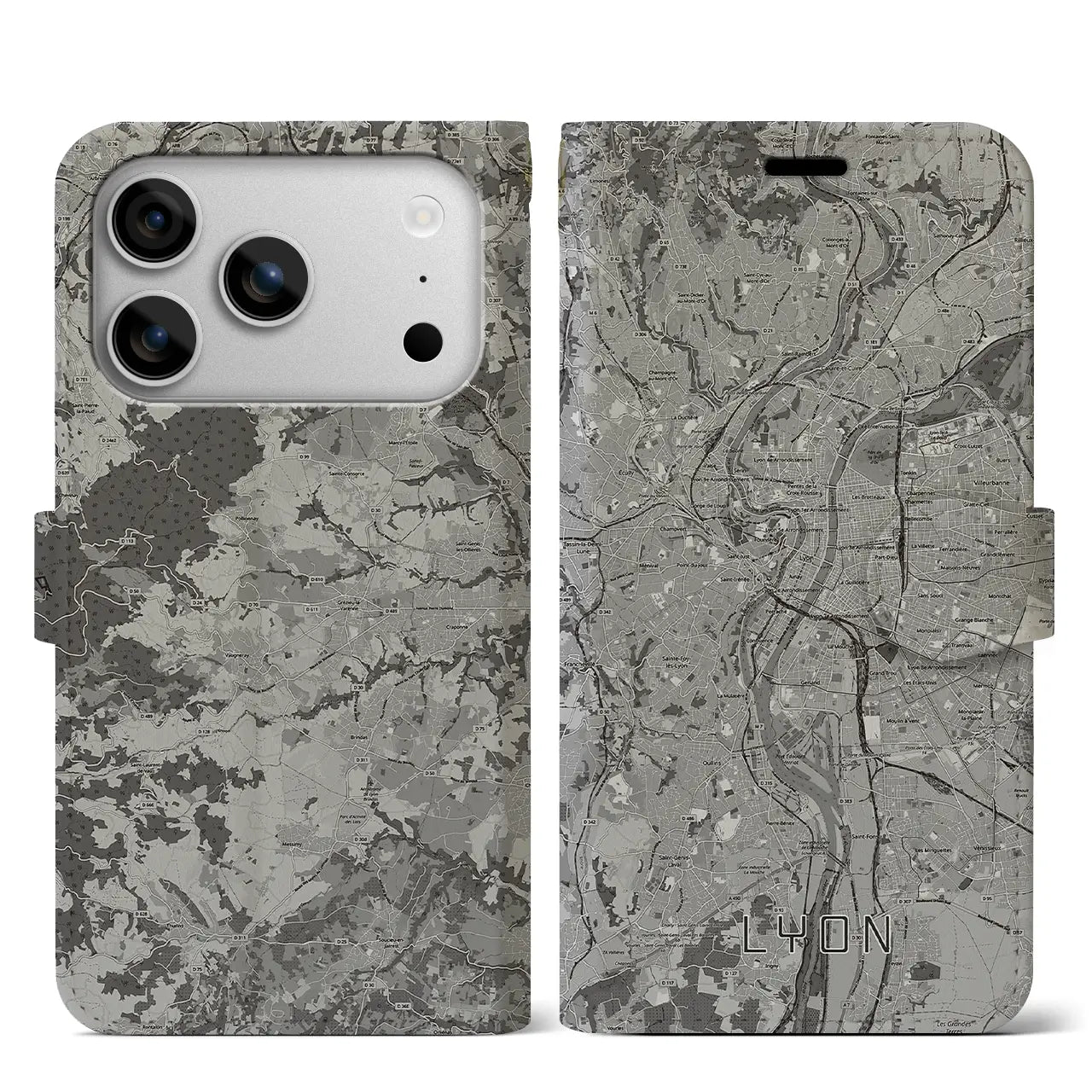 【リヨン(フランス)】地図柄iPhoneケース(手帳タイプ)