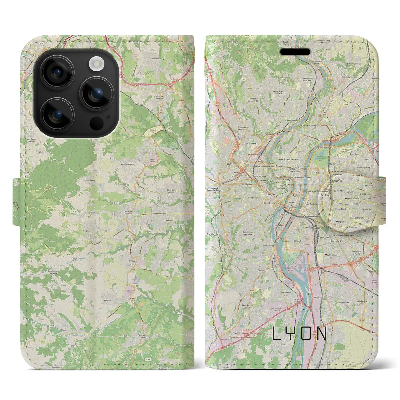 【リヨン(フランス)】地図柄iPhoneケース(手帳タイプ)ナチュラル・iPhone 16 用