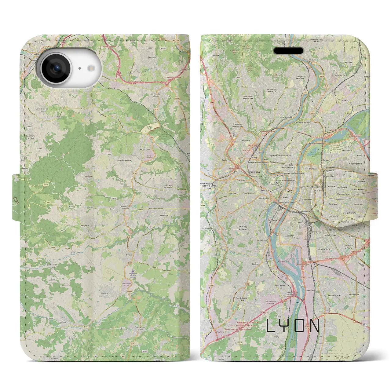 【リヨン(フランス)】地図柄iPhoneケース(手帳タイプ)