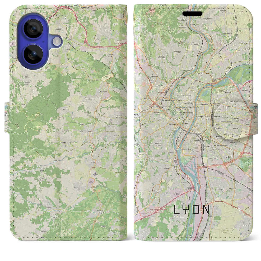 【リヨン(フランス)】地図柄iPhoneケース(手帳タイプ)ナチュラル・iPhone 16 Pro Max 用