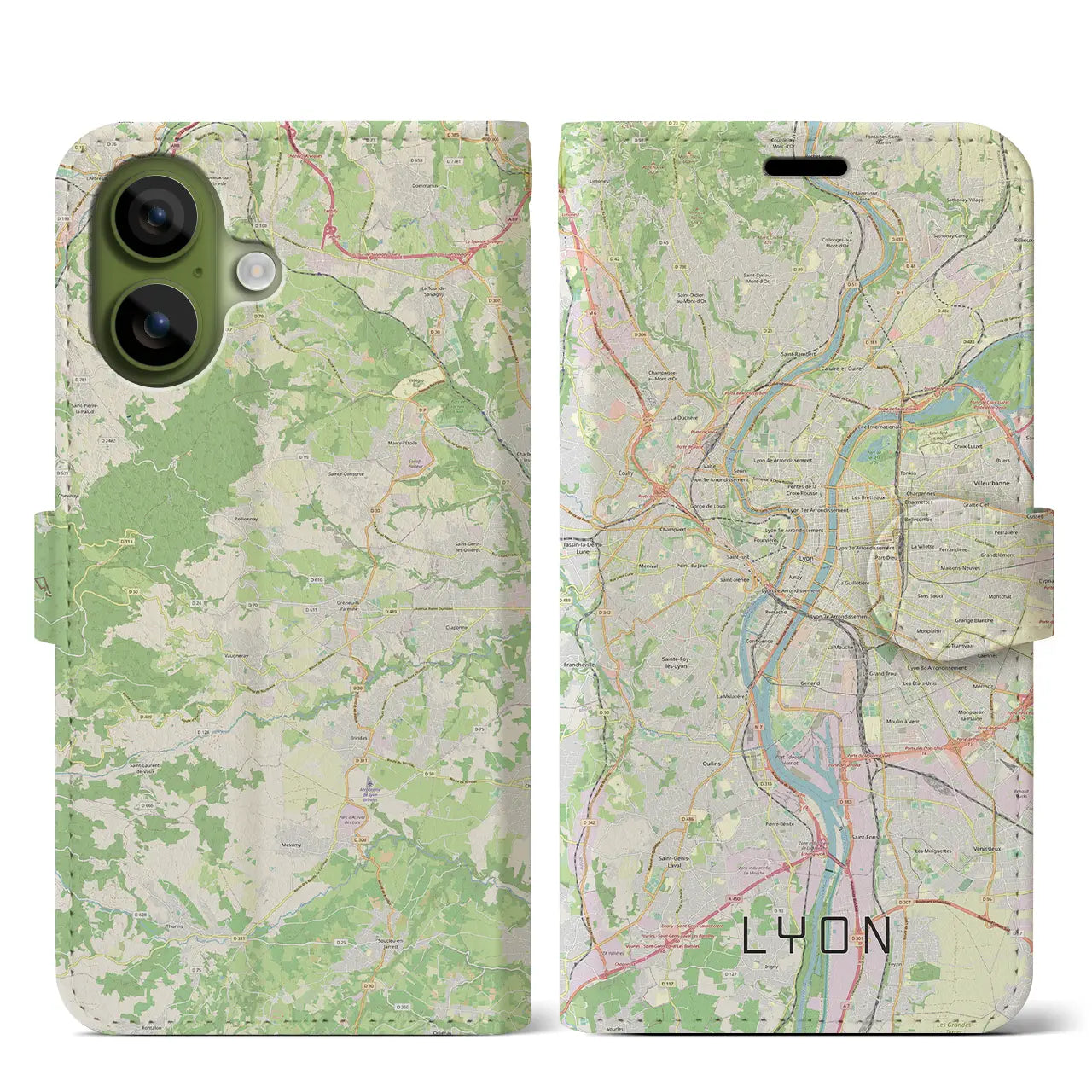 【リヨン(フランス)】地図柄iPhoneケース(手帳タイプ)