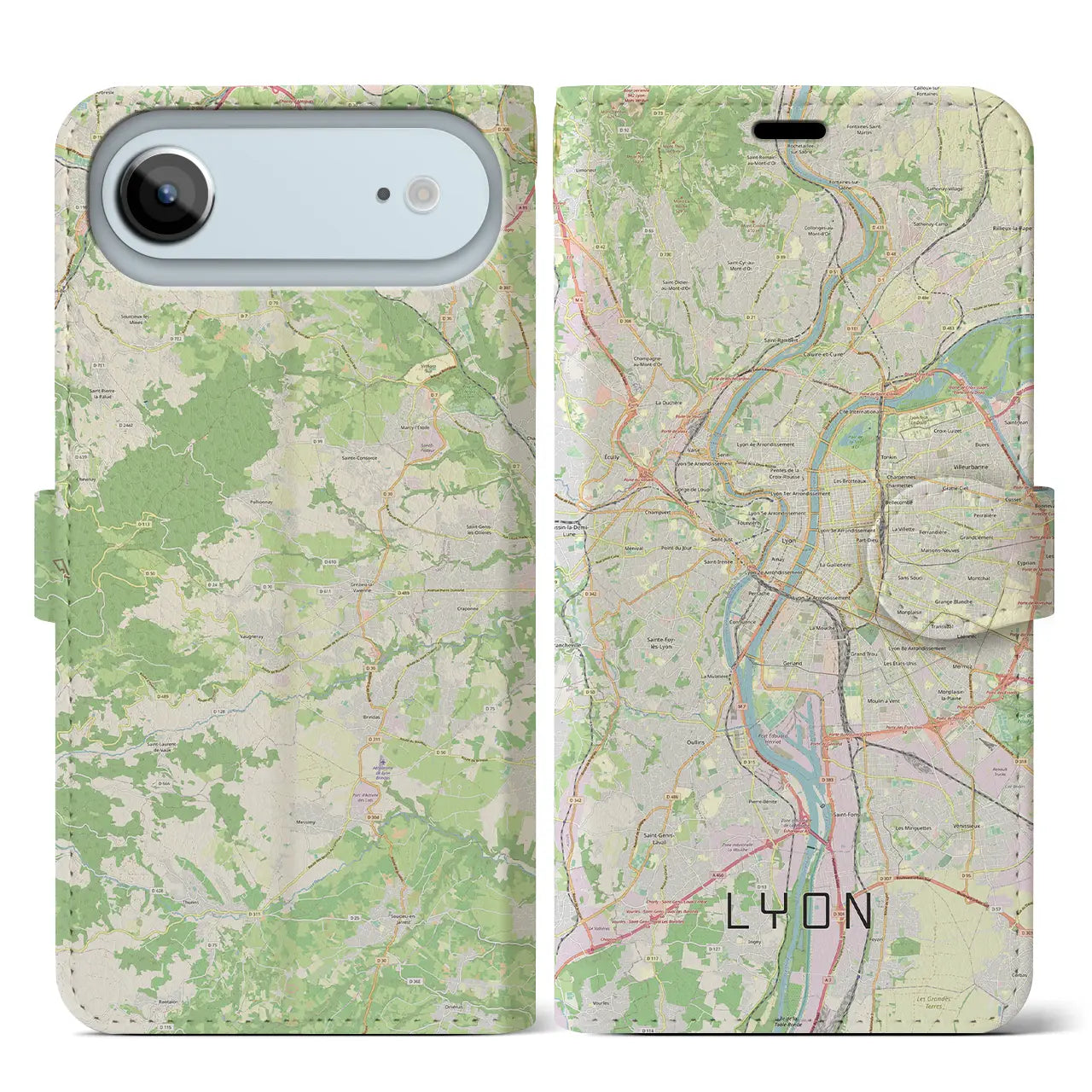 【リヨン(フランス)】地図柄iPhoneケース(手帳タイプ)ナチュラル・iPhone 17 Pro Max 用