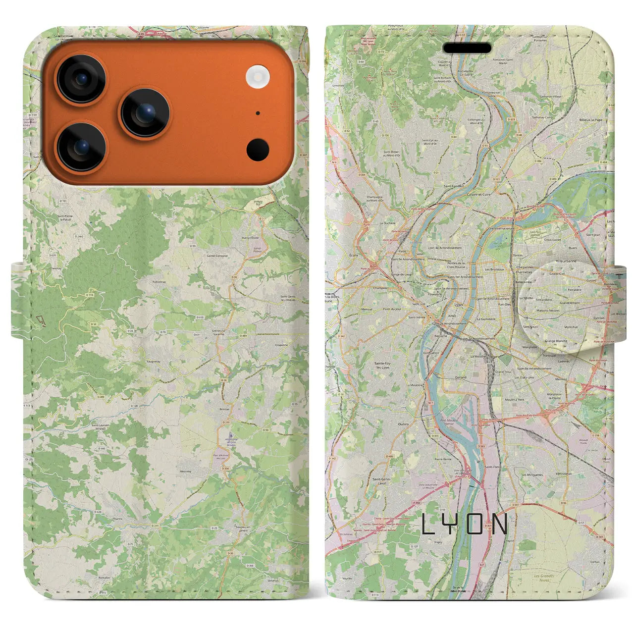 【リヨン(フランス)】地図柄iPhoneケース(手帳タイプ)