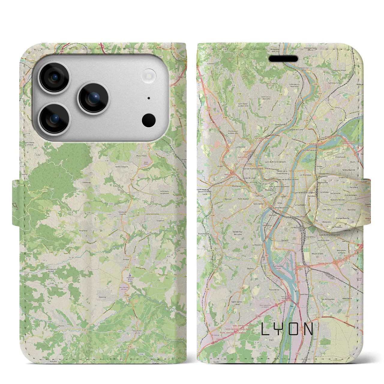 【リヨン(フランス)】地図柄iPhoneケース(手帳タイプ)