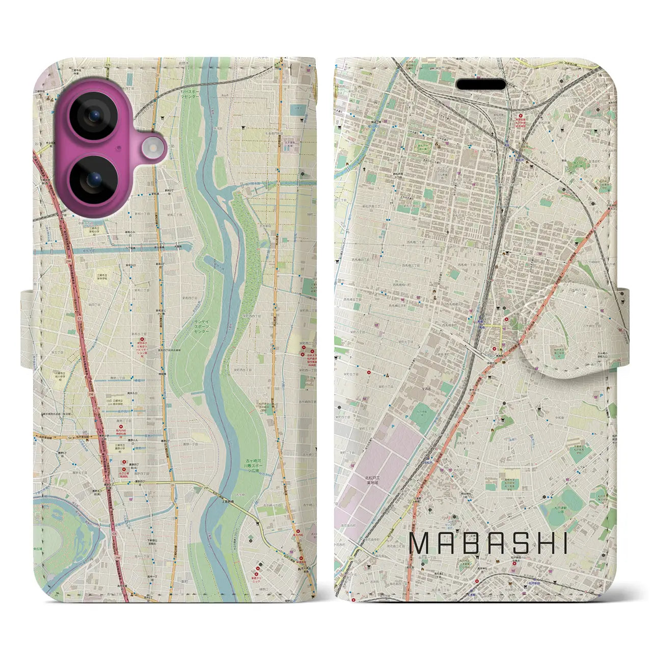 【馬橋(千葉県)】地図柄iPhoneケース(手帳タイプ)