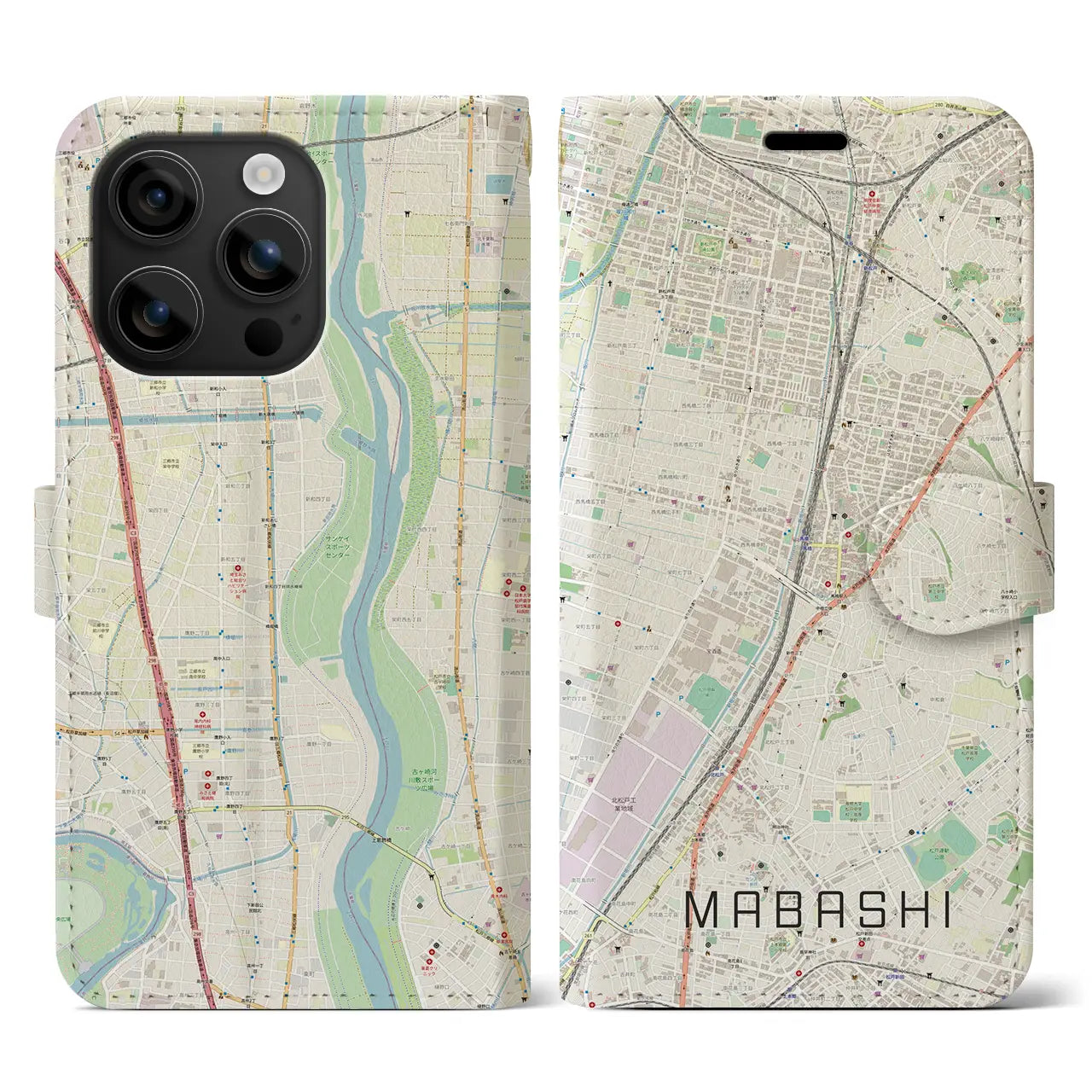 【馬橋(千葉県)】地図柄iPhoneケース(手帳タイプ)ナチュラル・iPhone 16 用