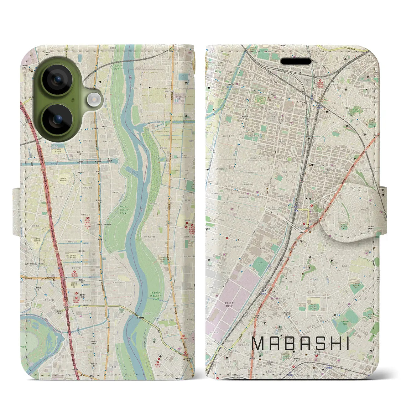 【馬橋(千葉県)】地図柄iPhoneケース(手帳タイプ)モノトーン・iPhone 17 Pro Max 用
