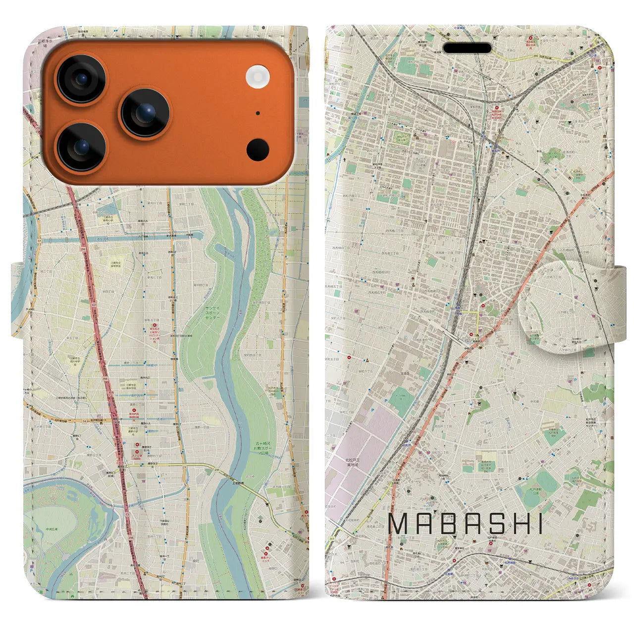 【馬橋(千葉県)】地図柄iPhoneケース(手帳タイプ)