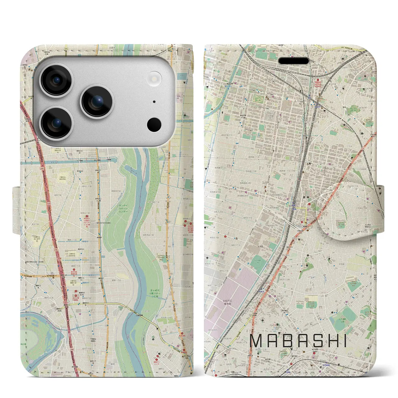 【馬橋(千葉県)】地図柄iPhoneケース(手帳タイプ)