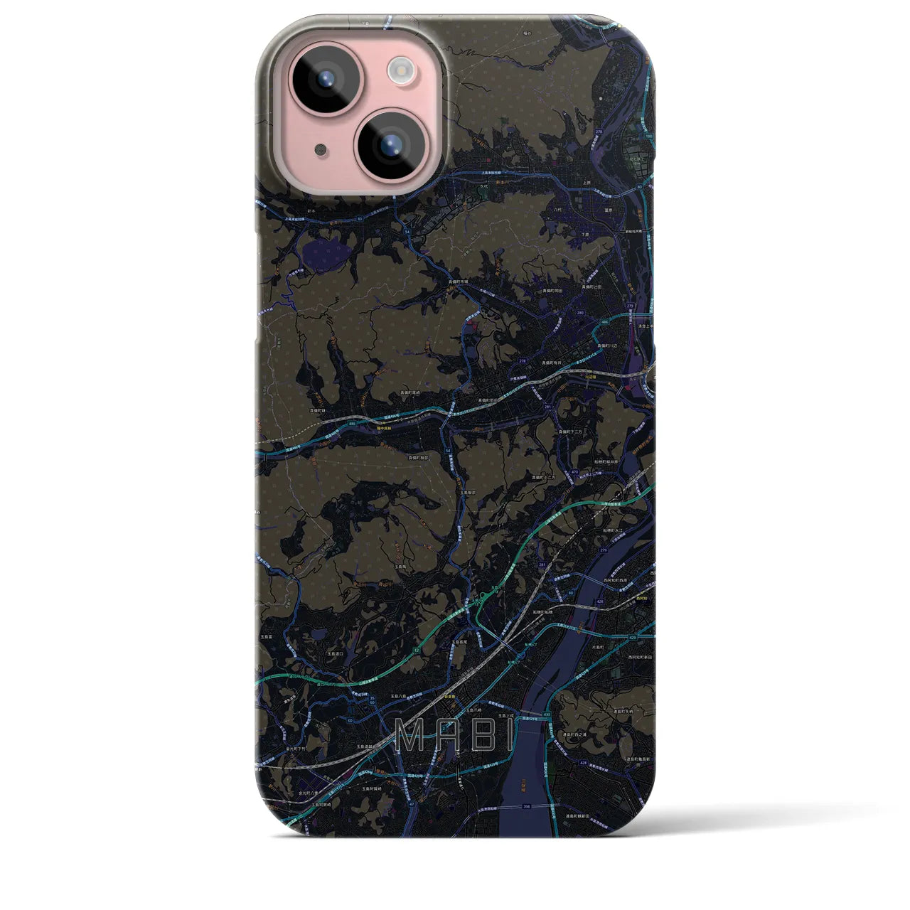 【真備(岡山県)】地図柄iPhoneケース(バックカバータイプ)