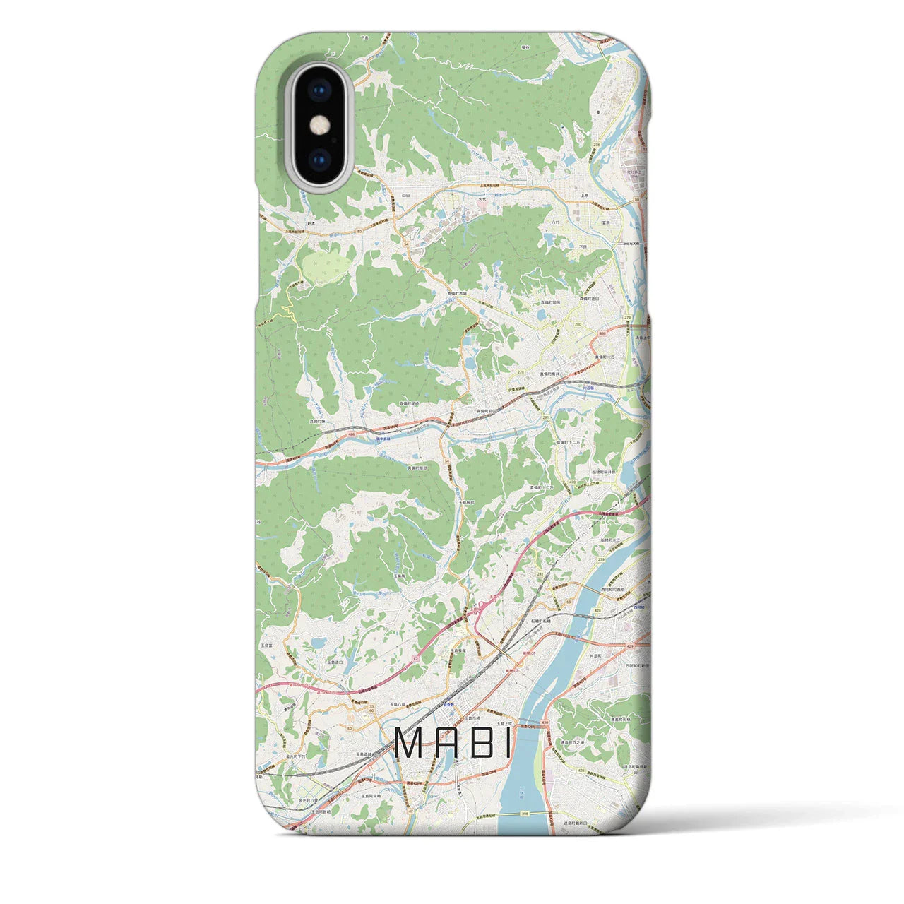 【真備(岡山県)】地図柄iPhoneケース(バックカバータイプ)