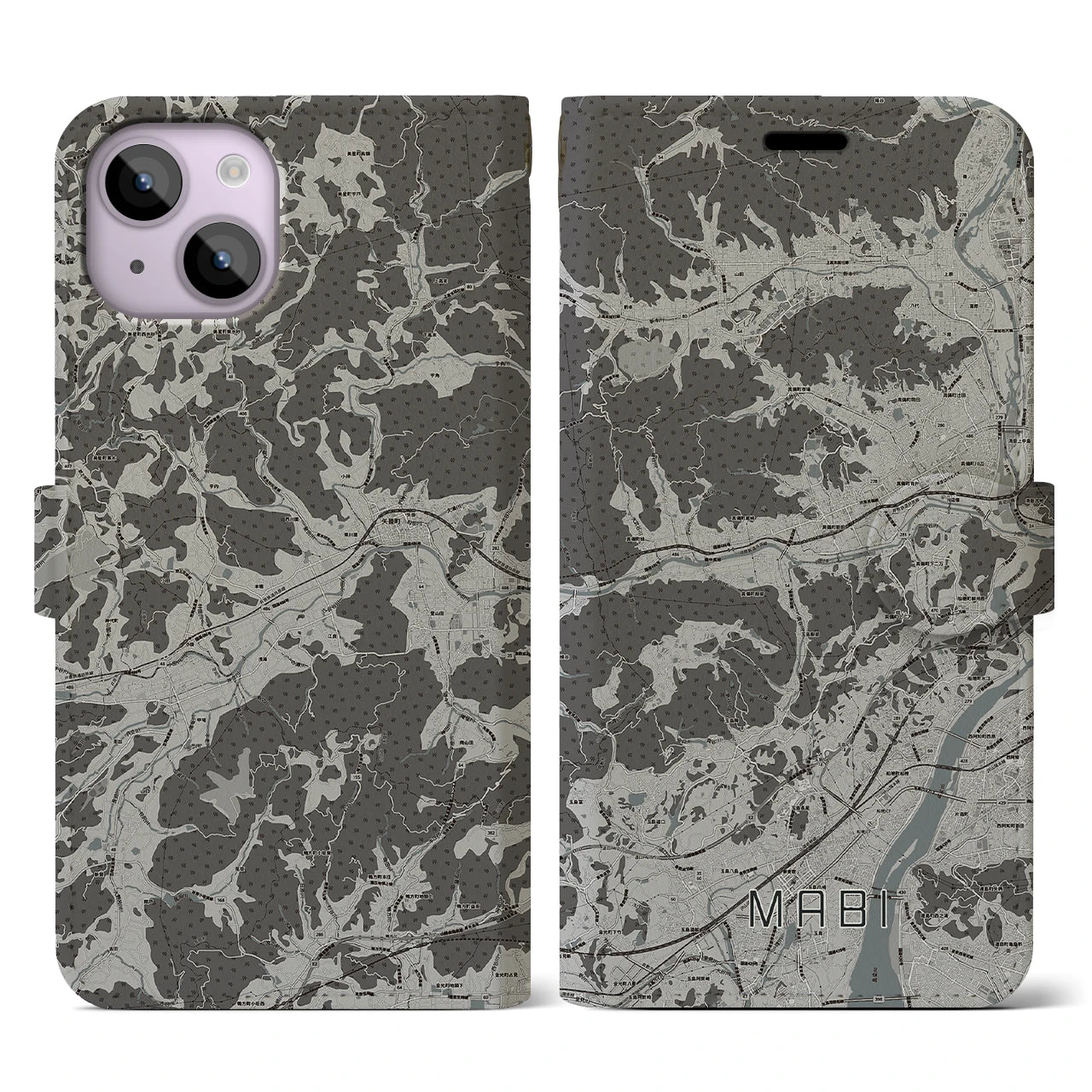 【真備(岡山県)】地図柄iPhoneケース(手帳タイプ)