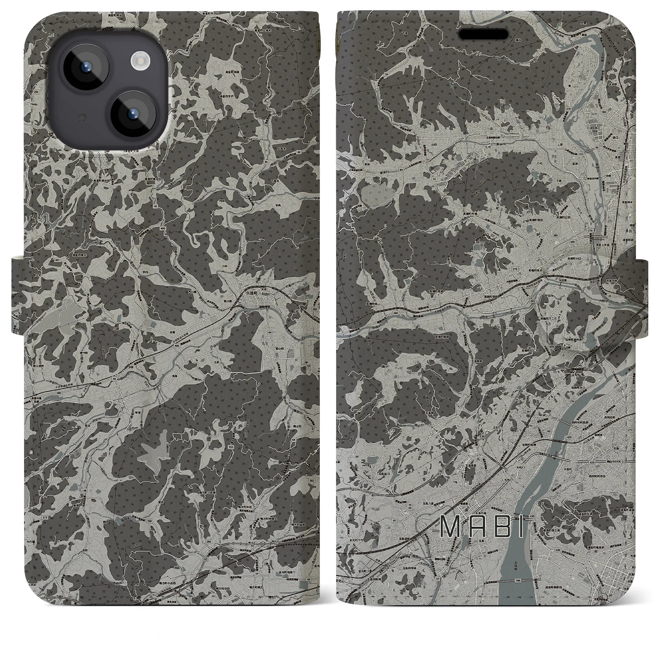 【真備(岡山県)】地図柄iPhoneケース(手帳タイプ)