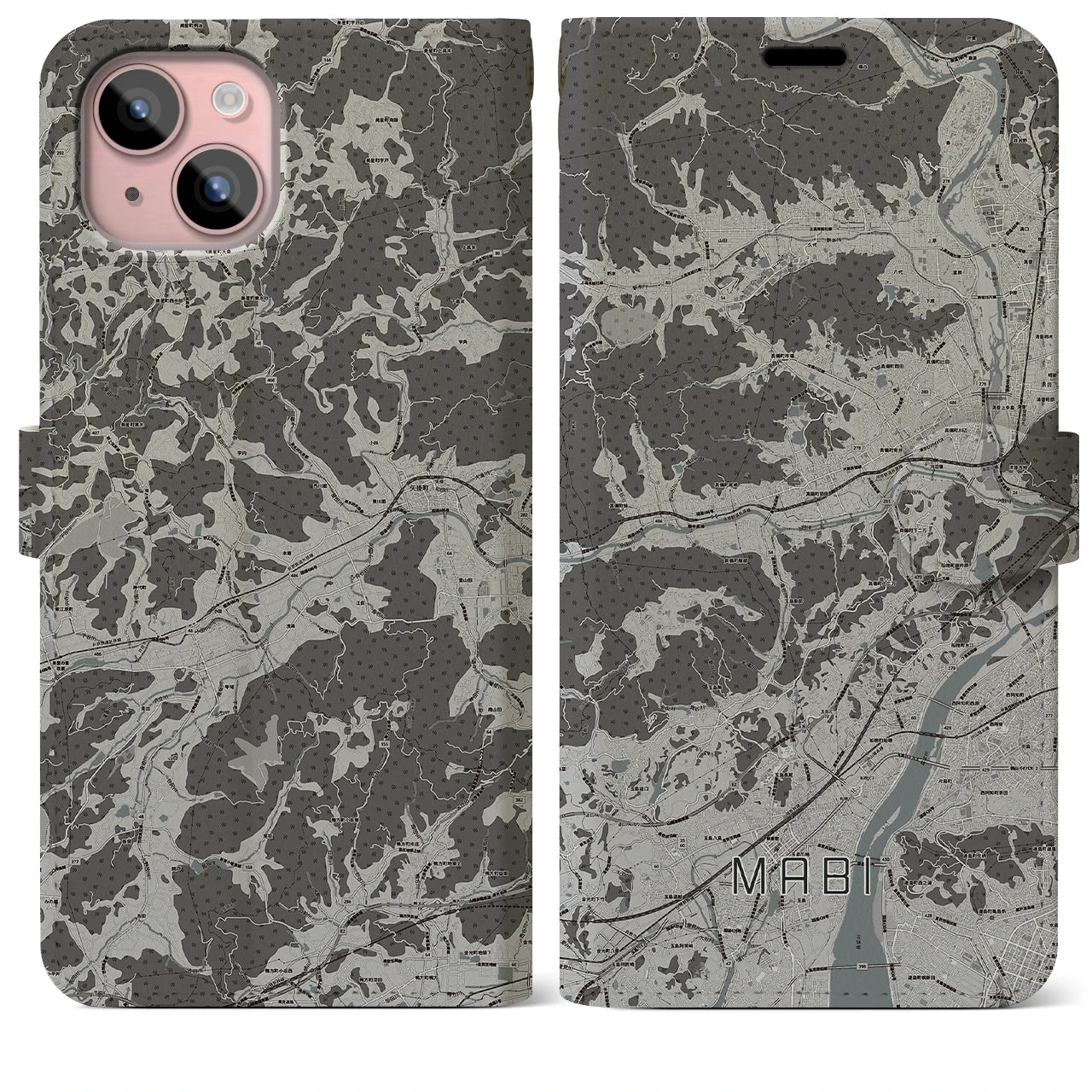 【真備(岡山県)】地図柄iPhoneケース(手帳タイプ)