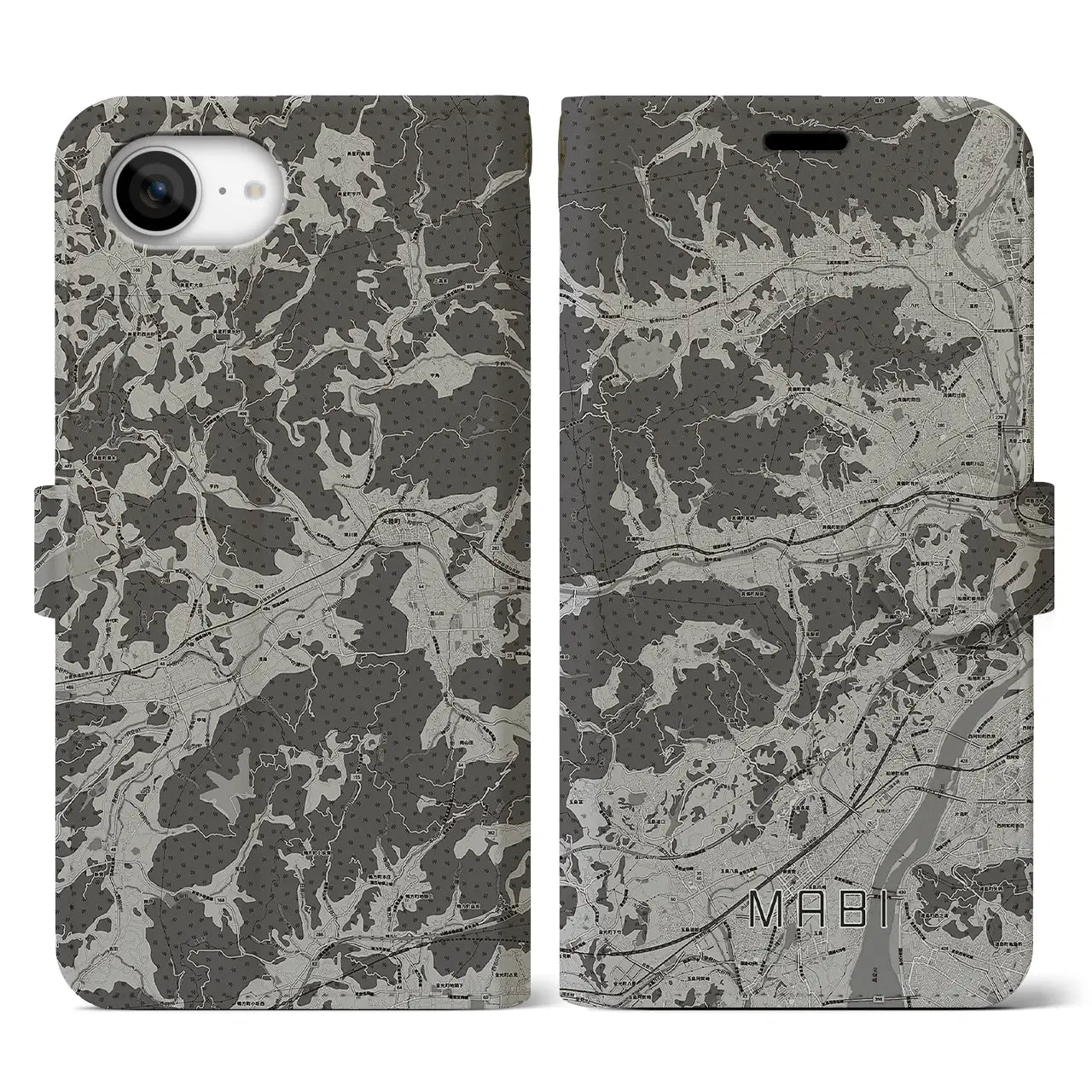 【真備(岡山県)】地図柄iPhoneケース(手帳タイプ)