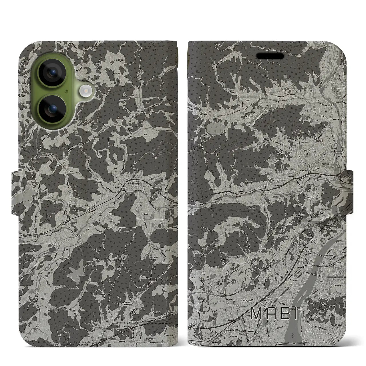 【真備(岡山県)】地図柄iPhoneケース(手帳タイプ)