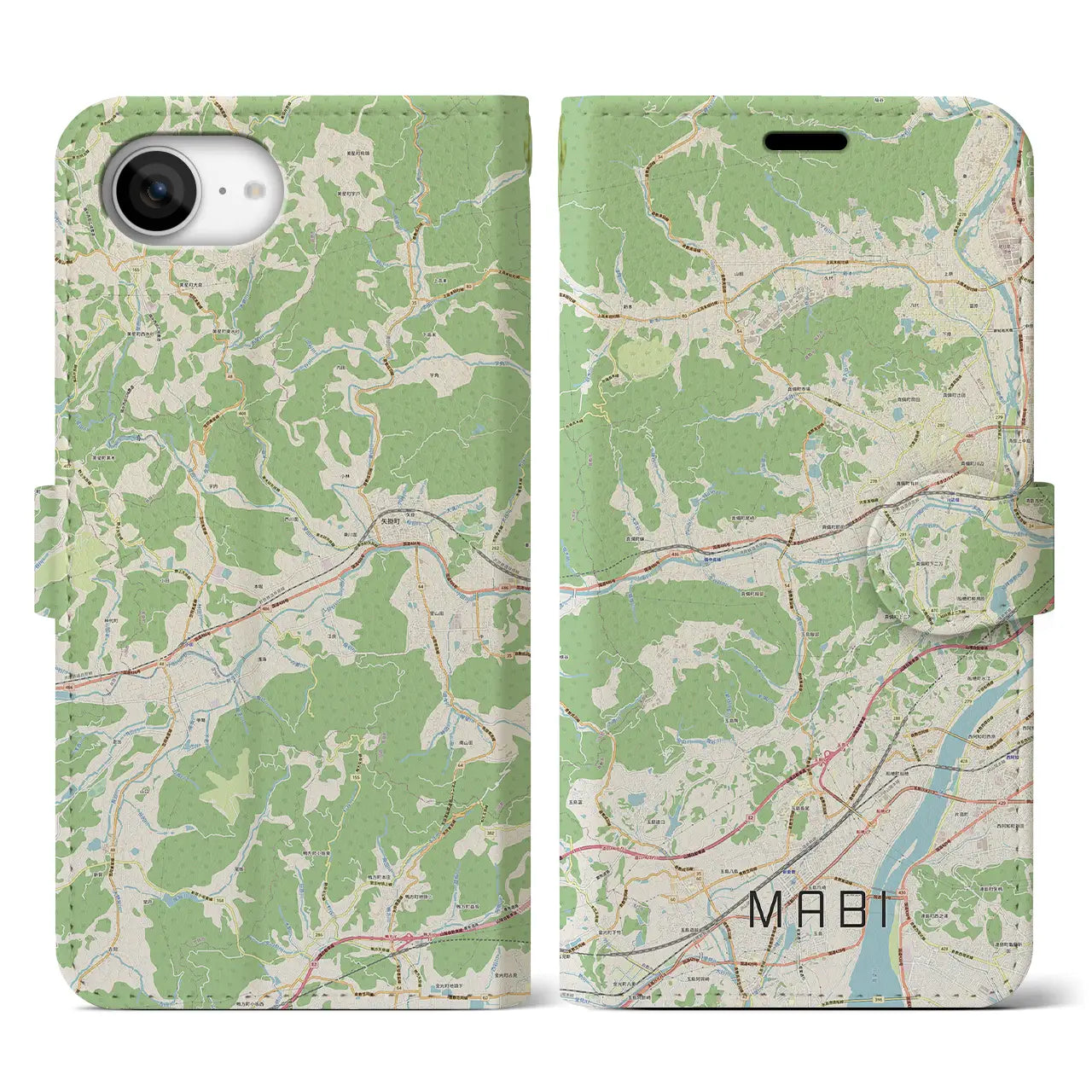 【真備(岡山県)】地図柄iPhoneケース(手帳タイプ)