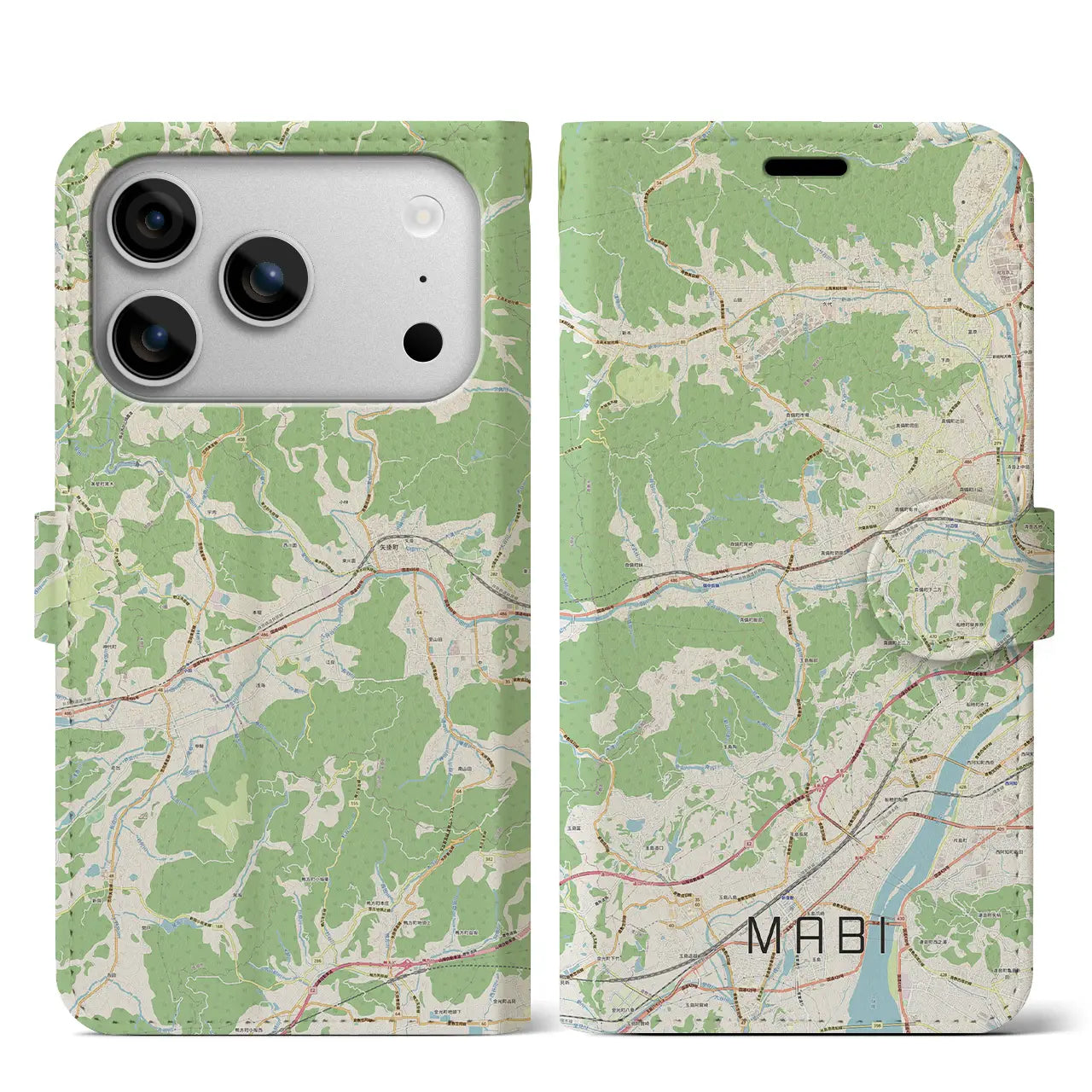 【真備(岡山県)】地図柄iPhoneケース(手帳タイプ)