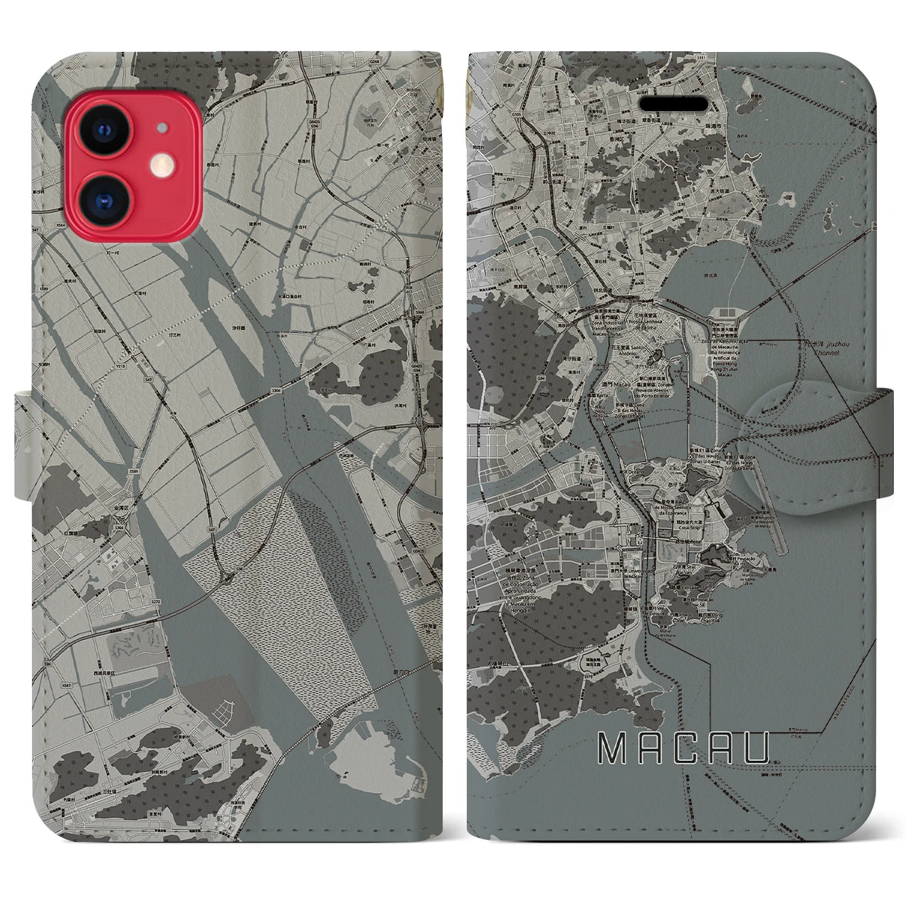 【マカオ(中華人民共和国)】地図柄iPhoneケース(手帳タイプ)モノトーン・iPhone 11 用