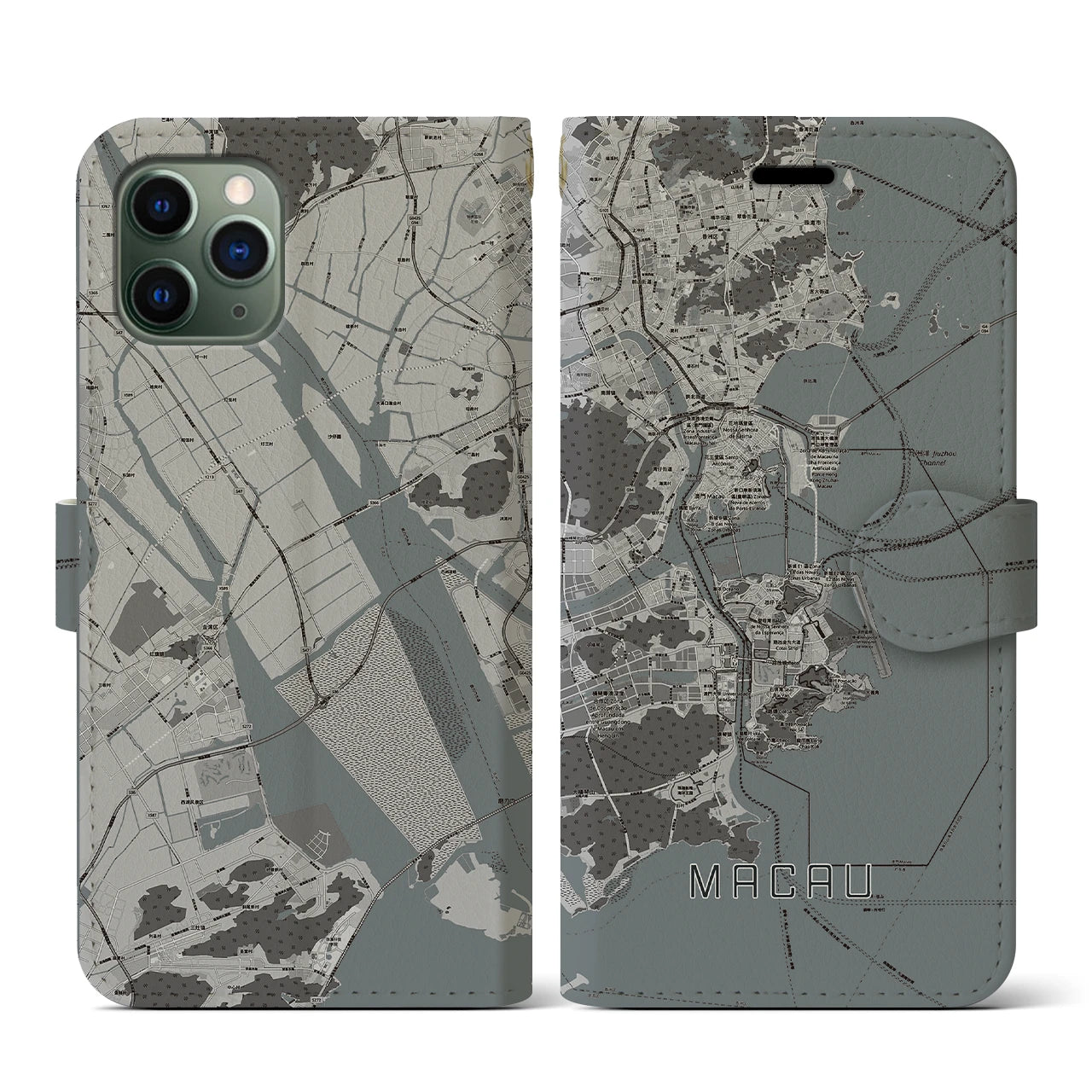 【マカオ(中華人民共和国)】地図柄iPhoneケース(手帳タイプ)モノトーン・iPhone 11 Pro 用