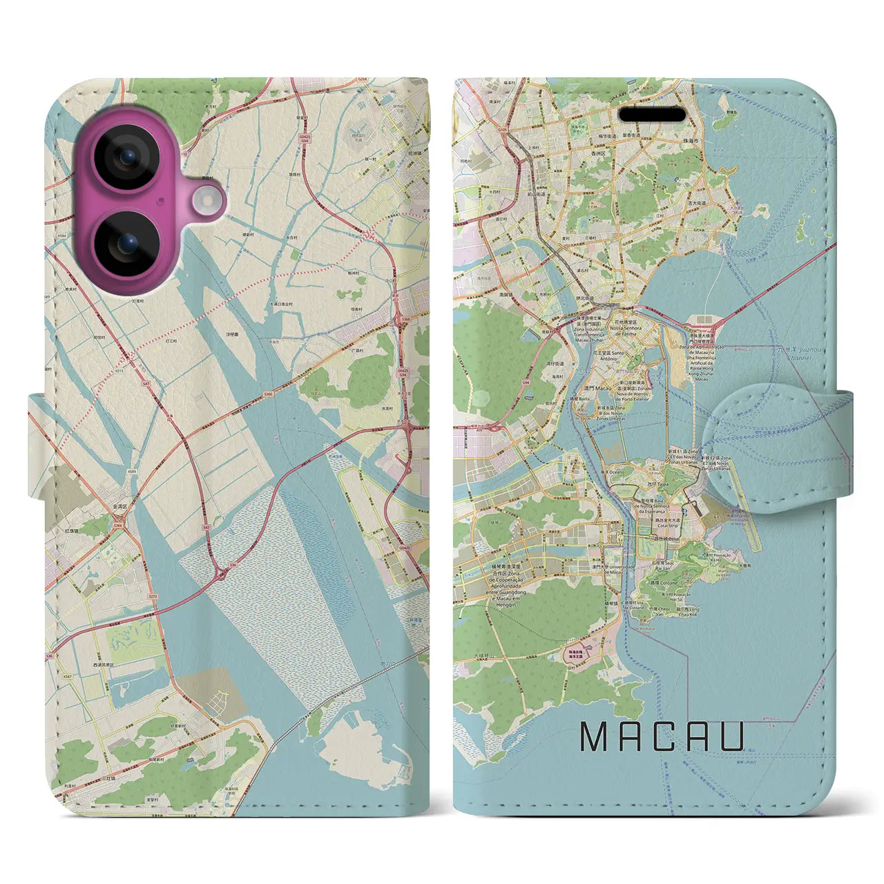 【マカオ(中華人民共和国)】地図柄iPhoneケース(手帳タイプ)ナチュラル・iPhone 16 Pro 用