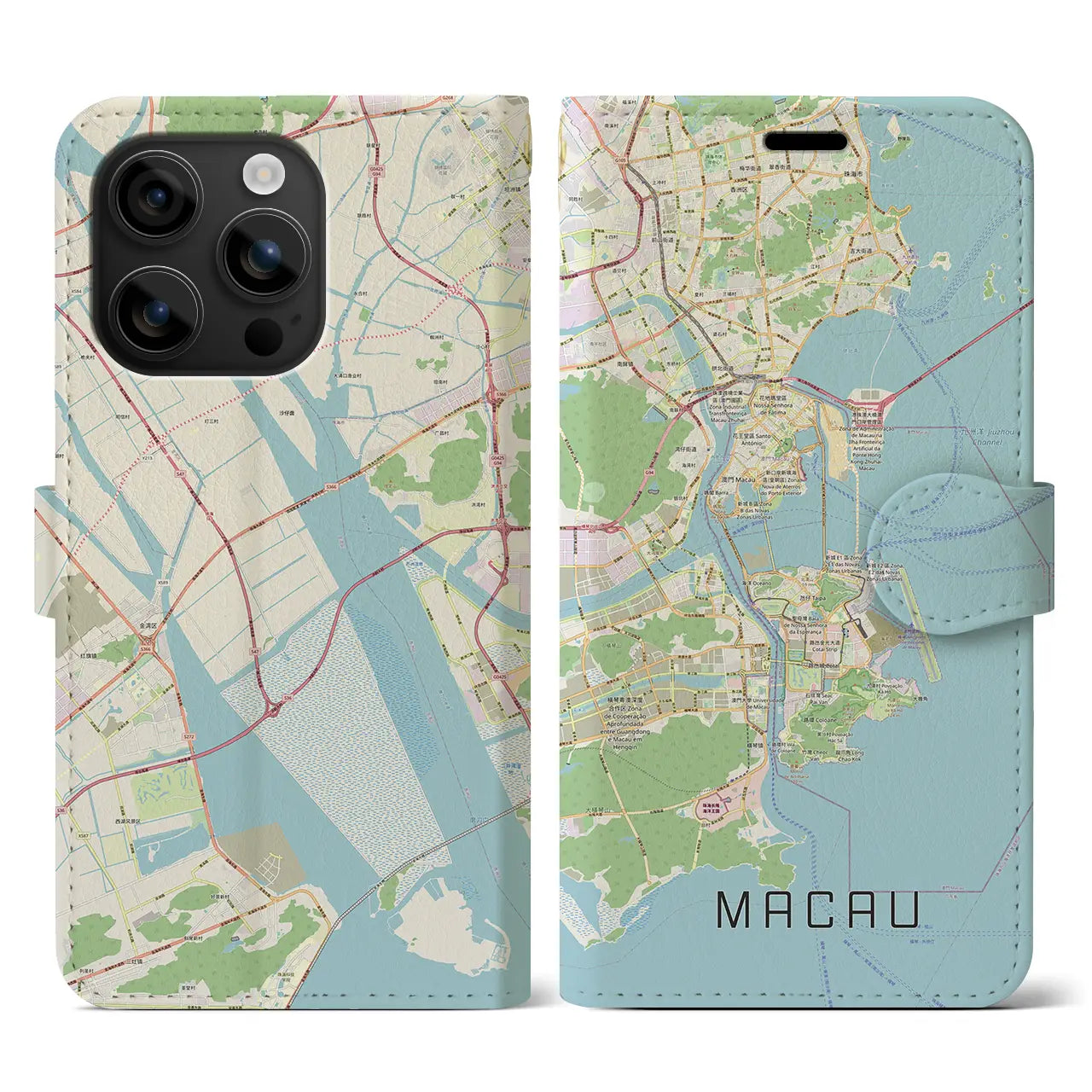 【マカオ(中華人民共和国)】地図柄iPhoneケース(手帳タイプ)ナチュラル・iPhone 16 用