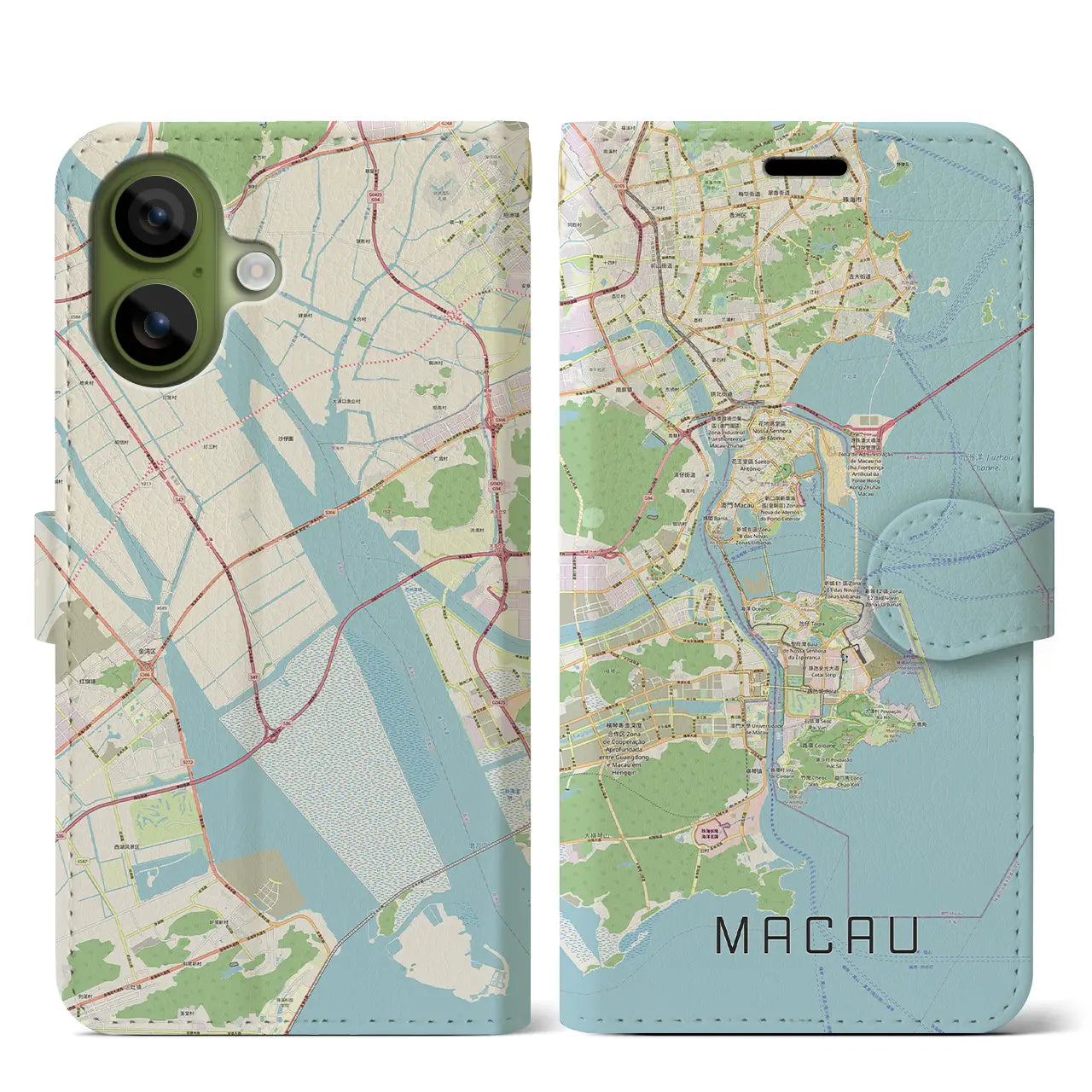 【マカオ(中華人民共和国)】地図柄iPhoneケース(手帳タイプ)ナチュラル・iPhone 17 Pro Max 用