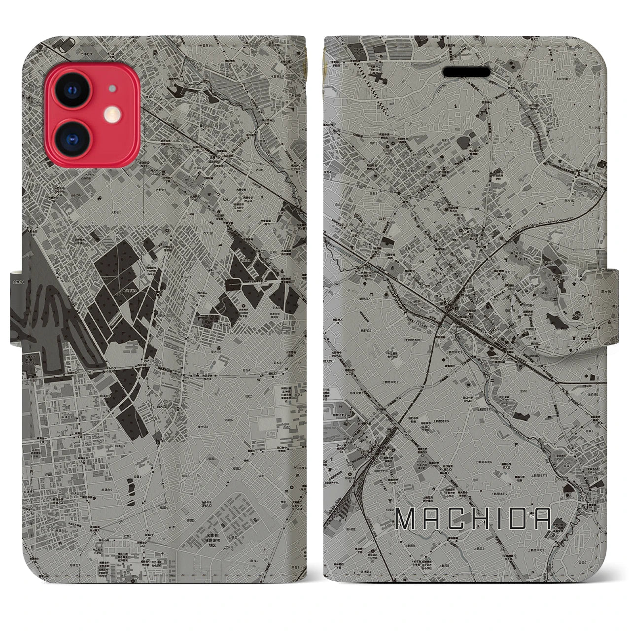 【町田(東京都)】地図柄iPhoneケース(手帳タイプ)モノトーン・iPhone 11 用