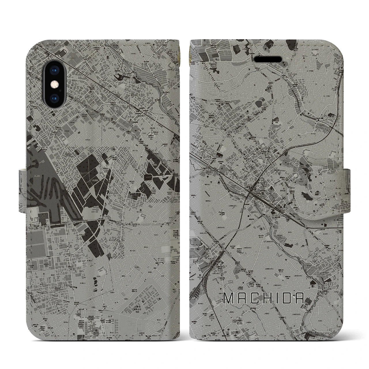 【町田(東京都)】地図柄iPhoneケース(手帳タイプ)モノトーン・iPhone XS / X 用