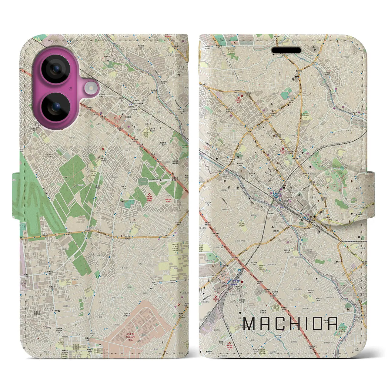 【町田(東京都)】地図柄iPhoneケース(手帳タイプ)ナチュラル・iPhone 16 Pro 用