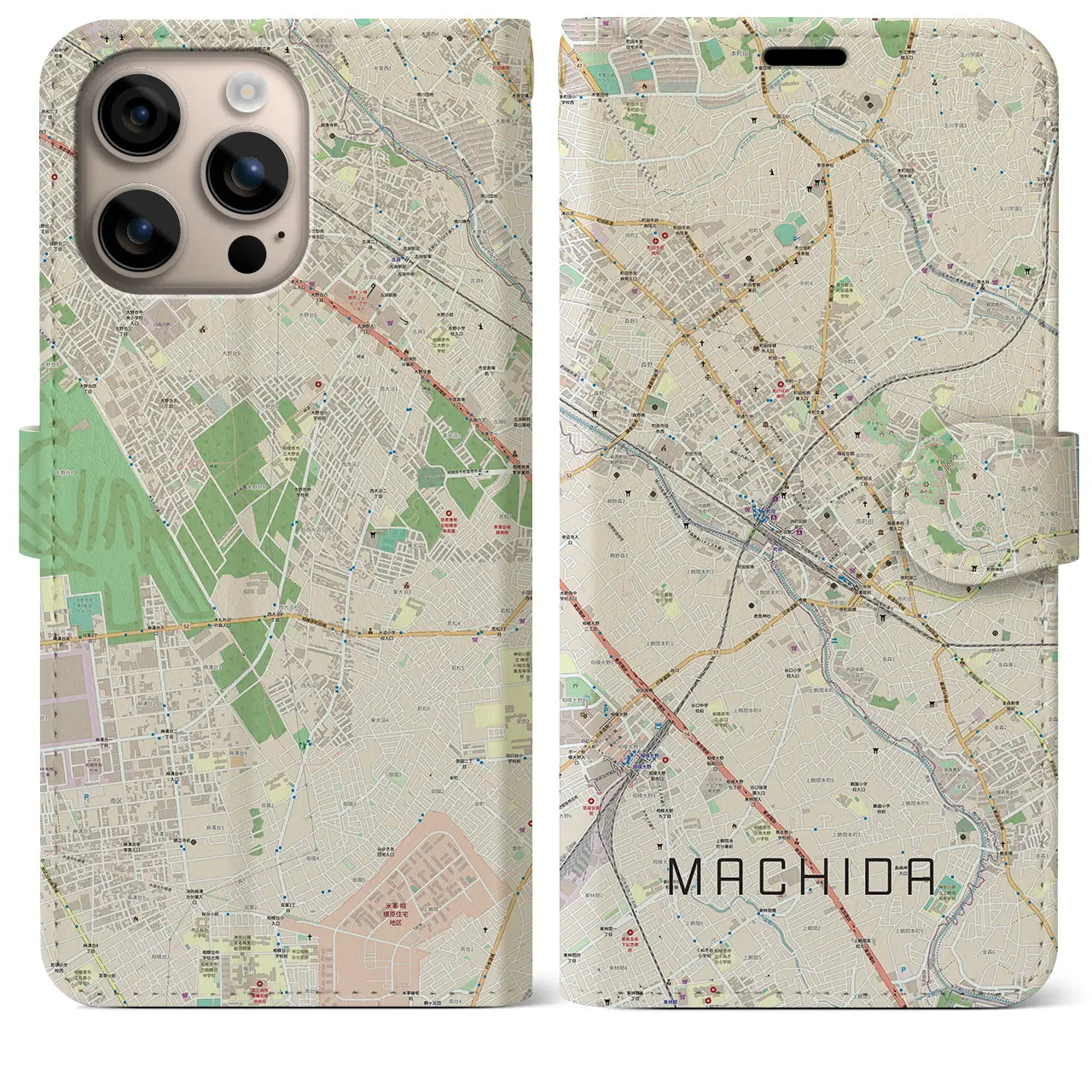 【町田(東京都)】地図柄iPhoneケース(手帳タイプ)ナチュラル・iPhone 16 Plus 用