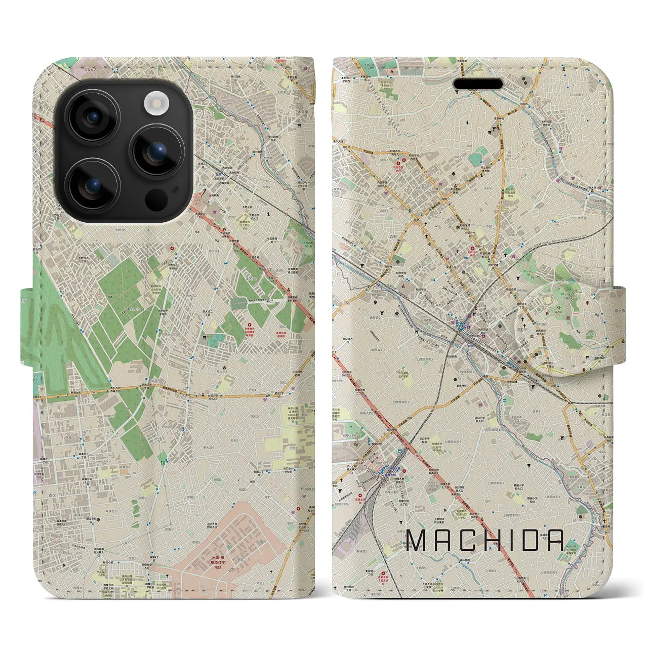 【町田(東京都)】地図柄iPhoneケース(手帳タイプ)ナチュラル・iPhone 16 用
