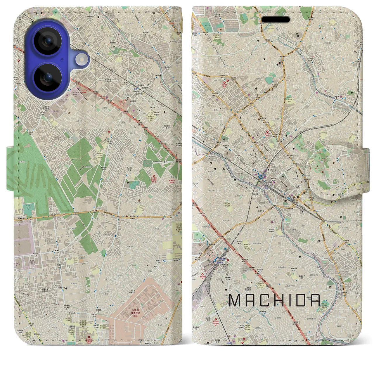 【町田(東京都)】地図柄iPhoneケース(手帳タイプ)ナチュラル・iPhone 16 Pro Max 用