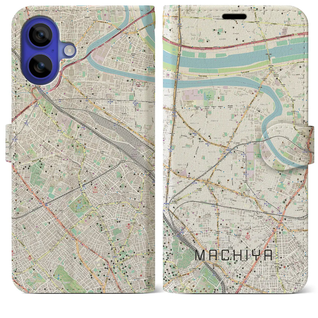 【町屋(東京都)】地図柄iPhoneケース(手帳タイプ)ナチュラル・iPhone 16 Pro Max 用