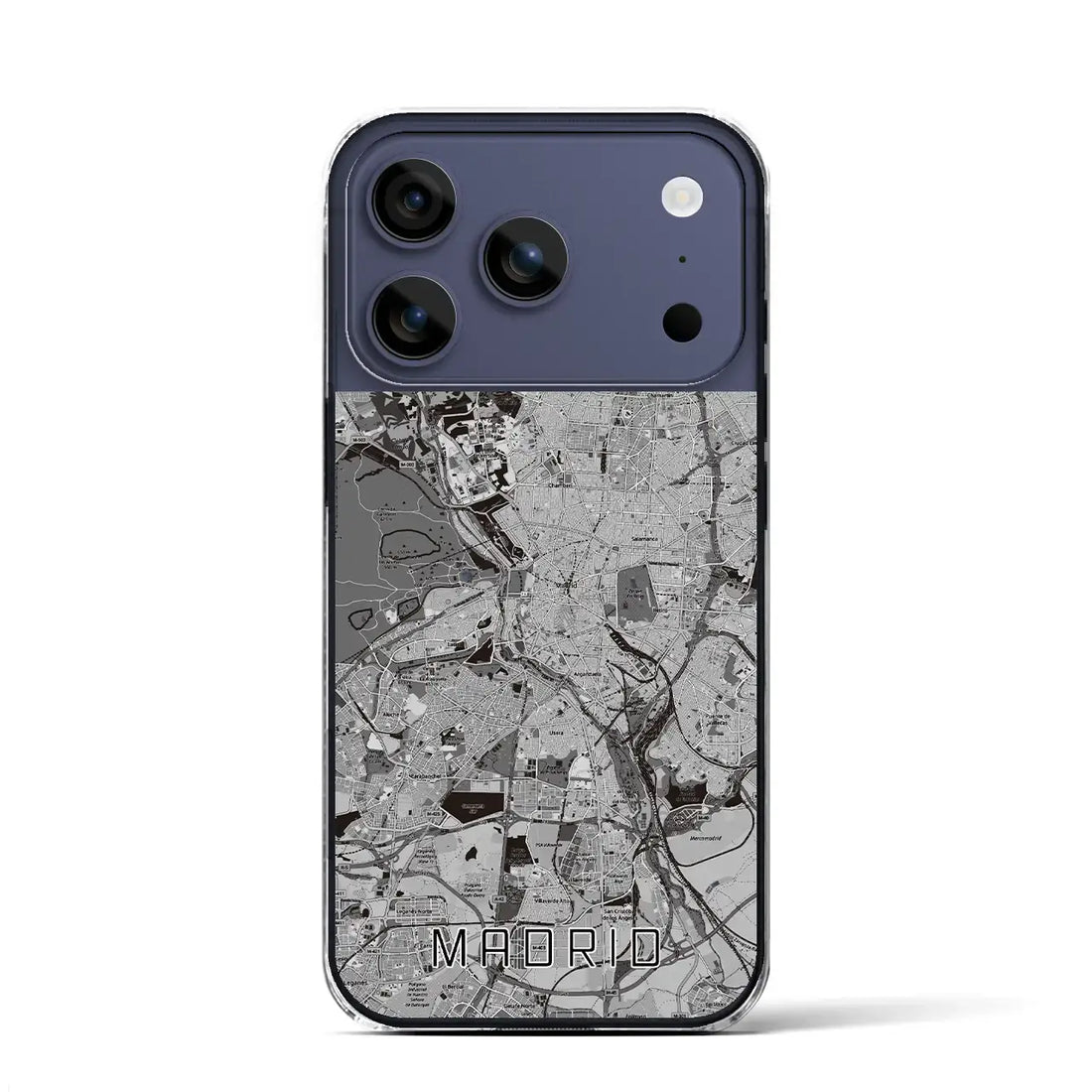 【マドリード(スペイン)】地図柄iPhoneケース(クリアタイプ)モノトーン・iPhone 17 Pro Max 用