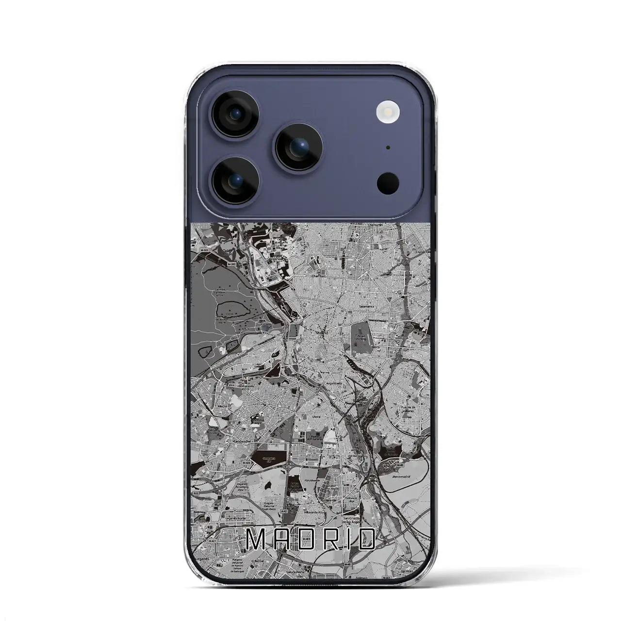 【マドリード(スペイン)】地図柄iPhoneケース(クリアタイプ)モノトーン・iPhone 17 Pro Max 用