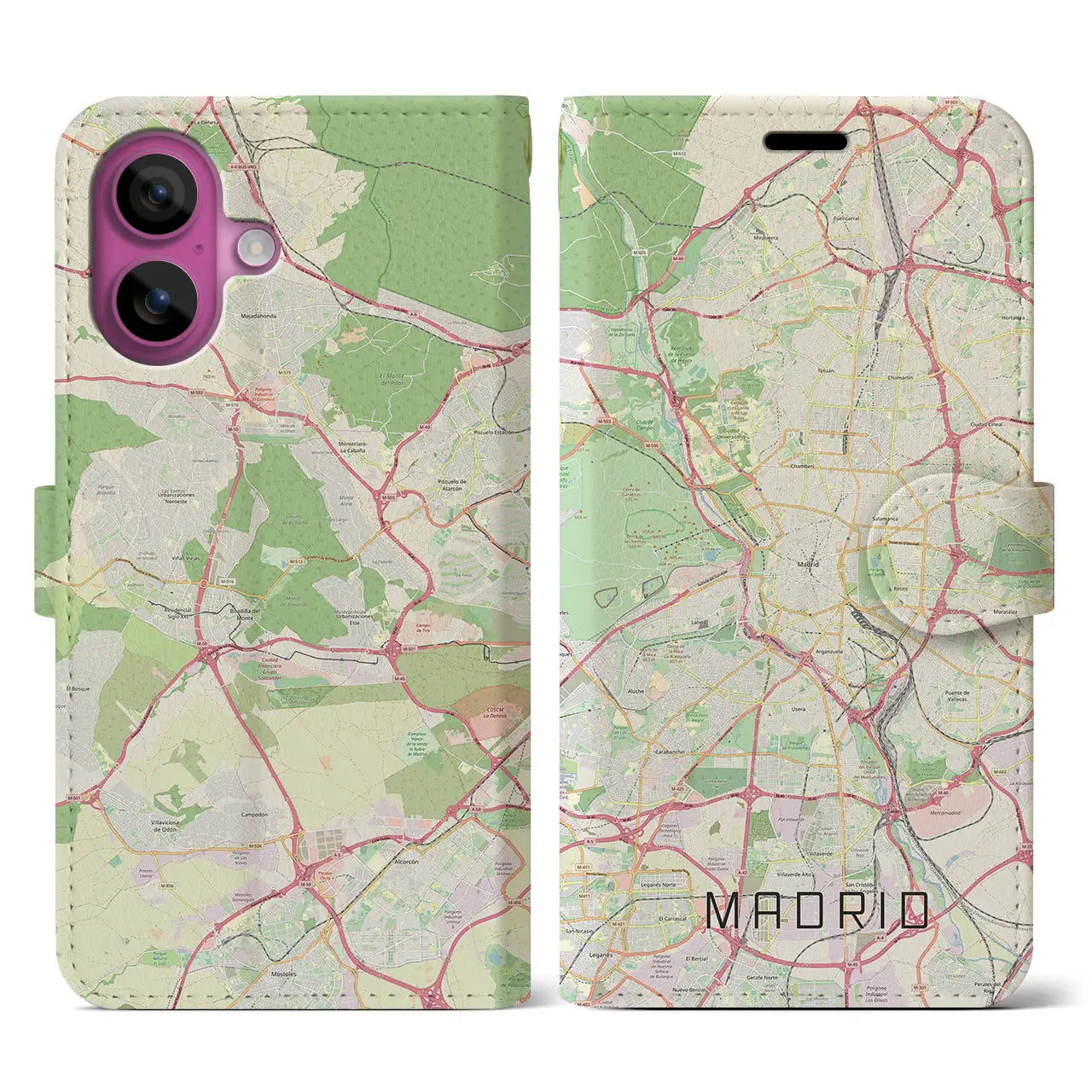 【マドリード(スペイン)】地図柄iPhoneケース(手帳タイプ)ナチュラル・iPhone 16 Pro 用