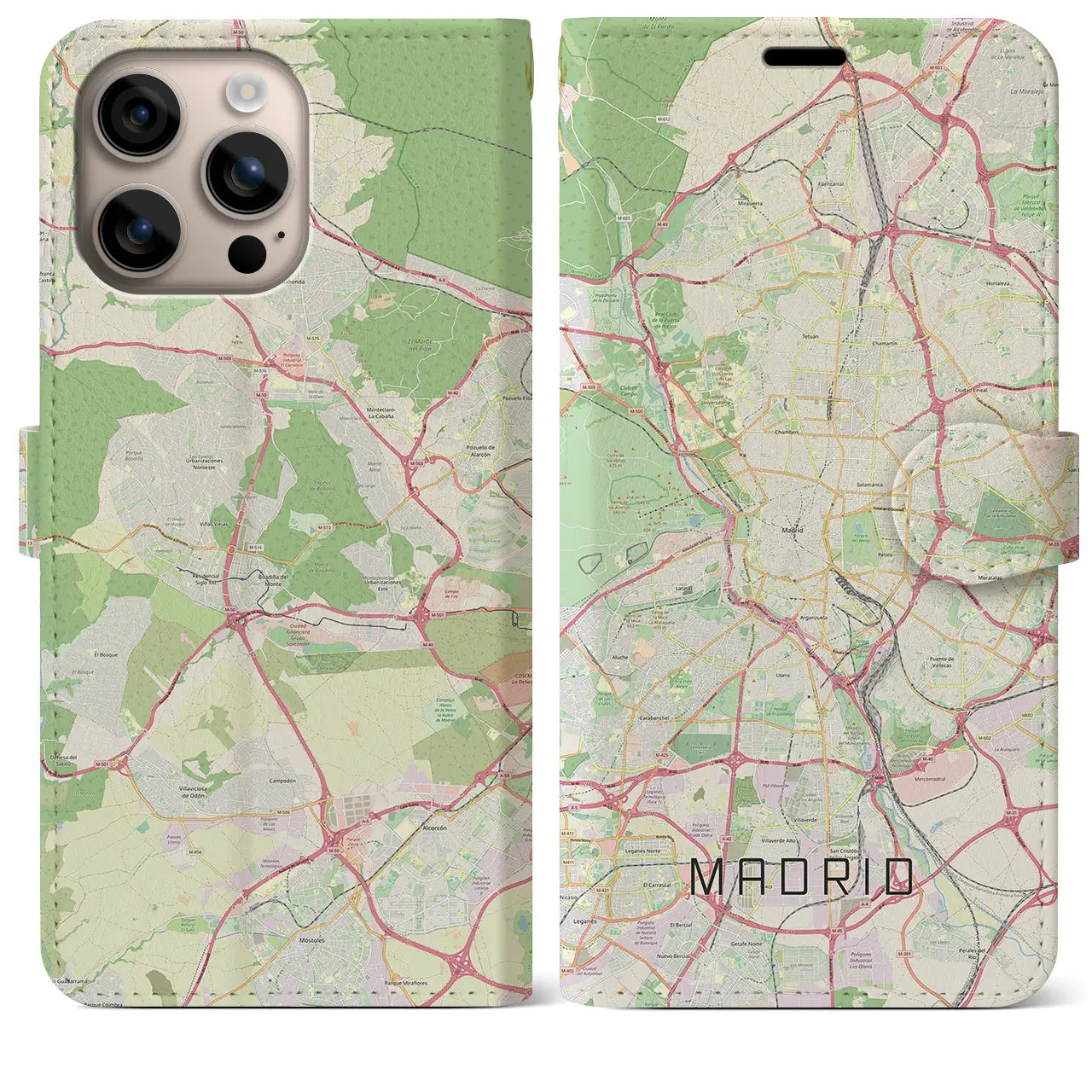 【マドリード(スペイン)】地図柄iPhoneケース(手帳タイプ)ナチュラル・iPhone 16 Plus 用
