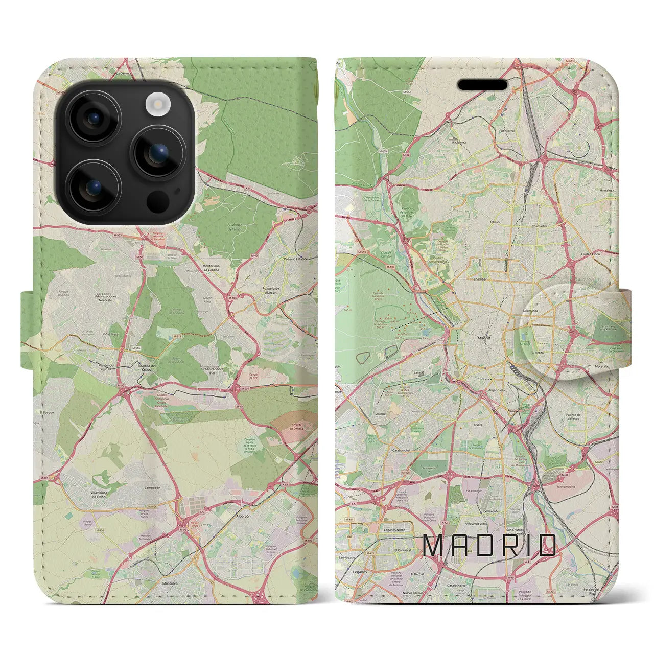 【マドリード(スペイン)】地図柄iPhoneケース(手帳タイプ)ナチュラル・iPhone 16 用