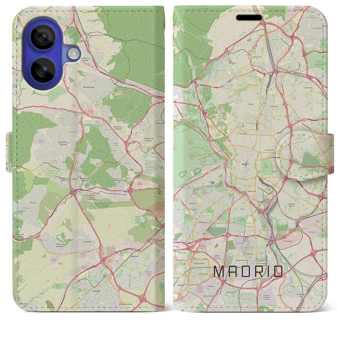 【マドリード(スペイン)】地図柄iPhoneケース(手帳タイプ)ナチュラル・iPhone 16 Pro Max 用