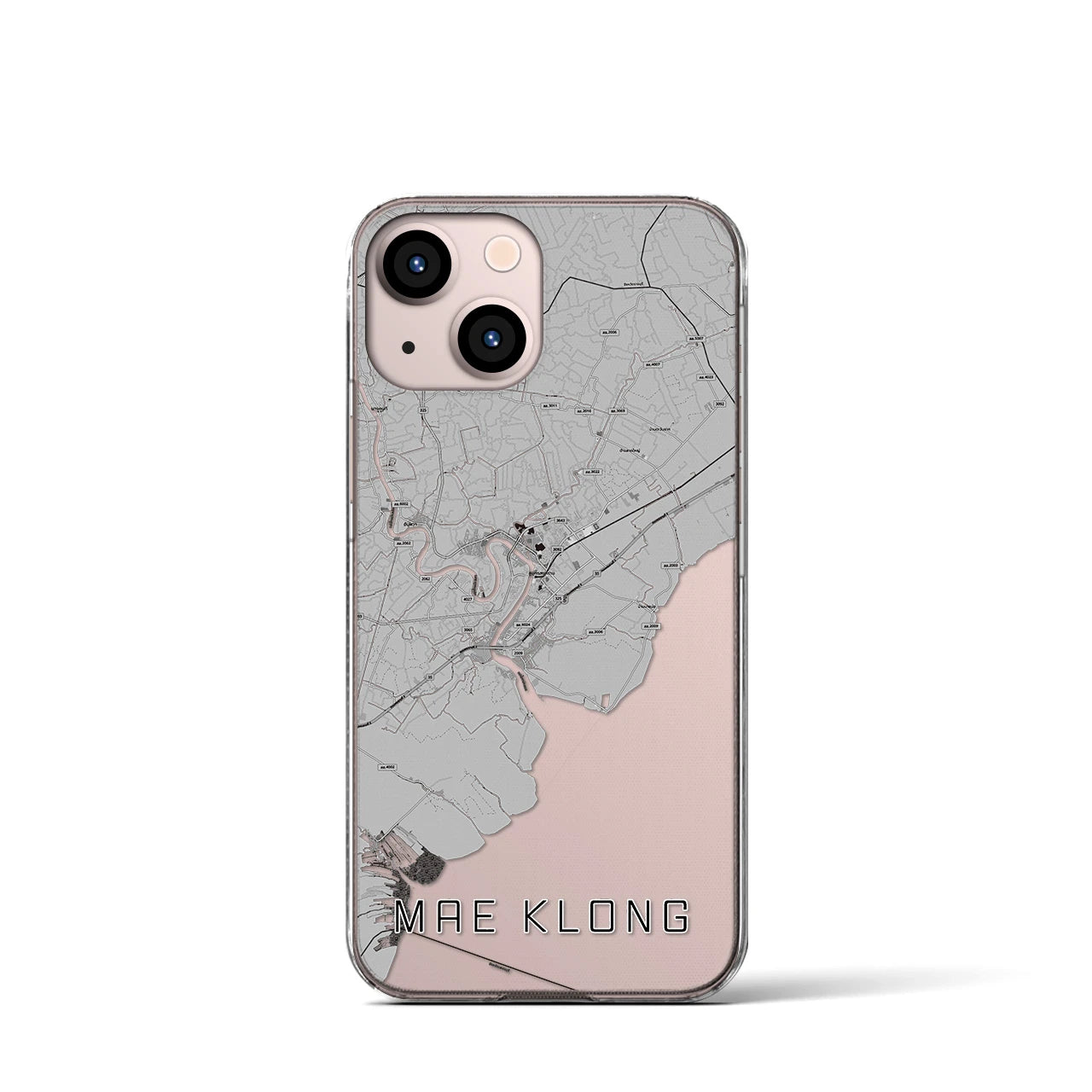 【メークロン(タイ)】地図柄iPhoneケース(クリアタイプ)モノトーン・iPhone 13 mini 用
