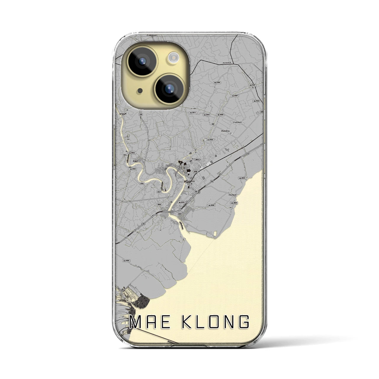 【メークロン(タイ)】地図柄iPhoneケース(クリアタイプ)モノトーン・iPhone 15 用