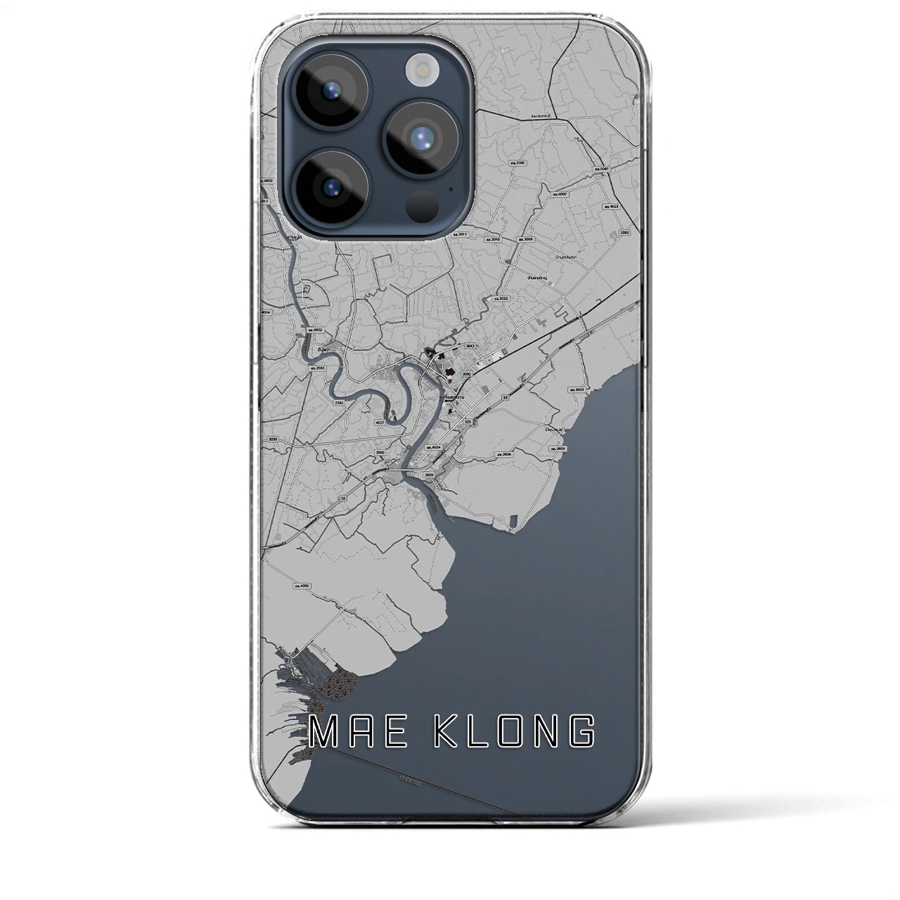 【メークロン(タイ)】地図柄iPhoneケース(クリアタイプ)モノトーン・iPhone 15 Pro Max 用