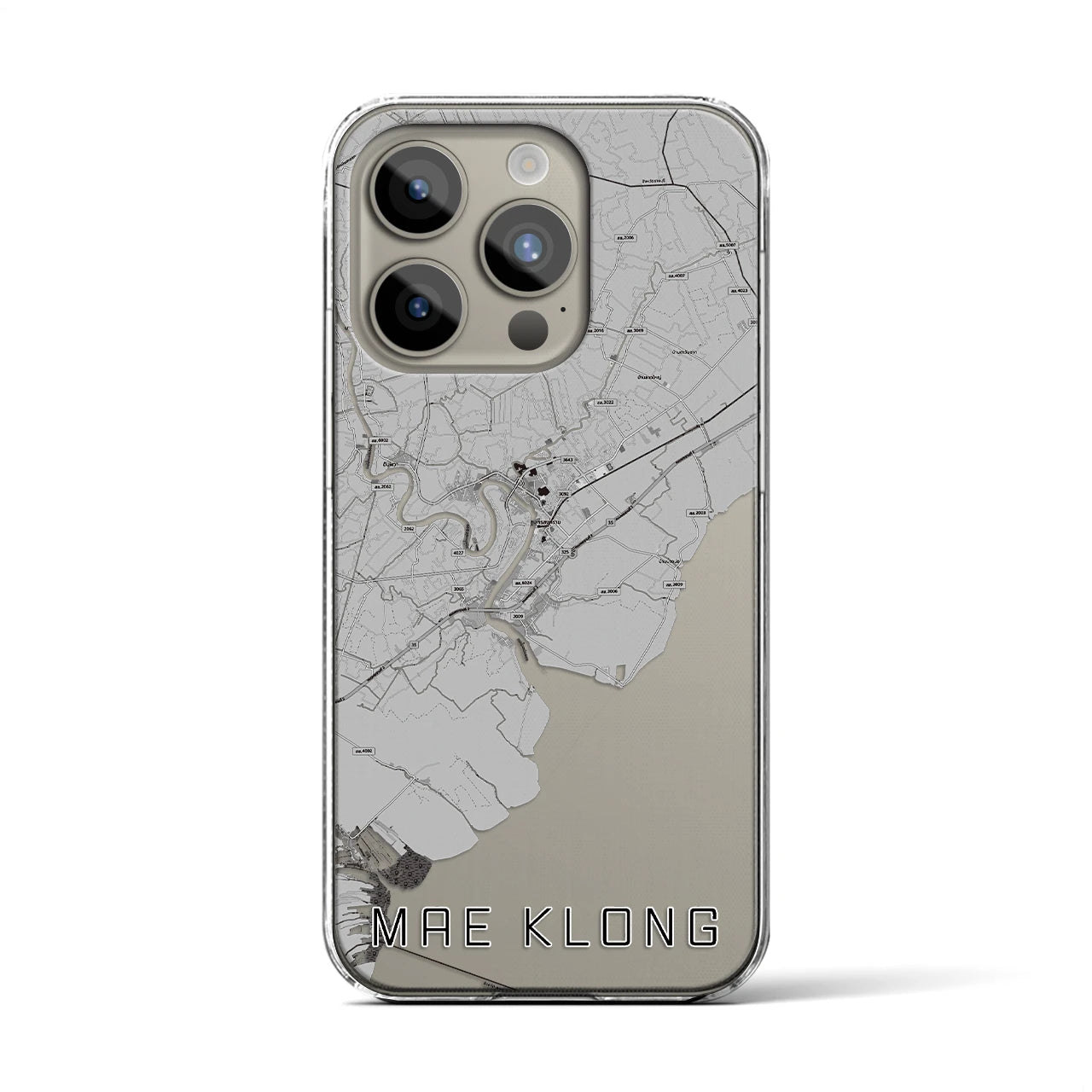 【メークロン(タイ)】地図柄iPhoneケース(クリアタイプ)モノトーン・iPhone 15 Pro 用